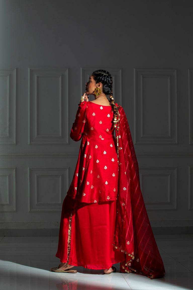 Nefertiti Rose Red with Dupatta - Monk & Mei
