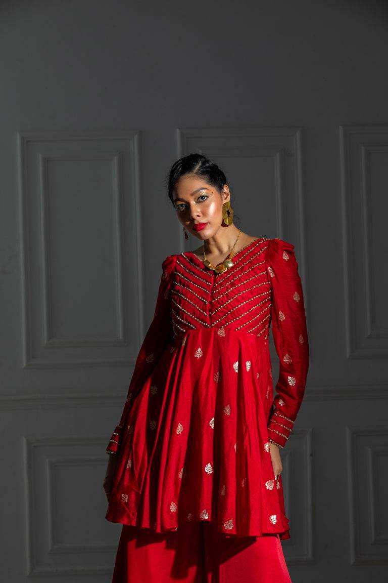 Nefertiti Rose Red with Dupatta - Monk & Mei