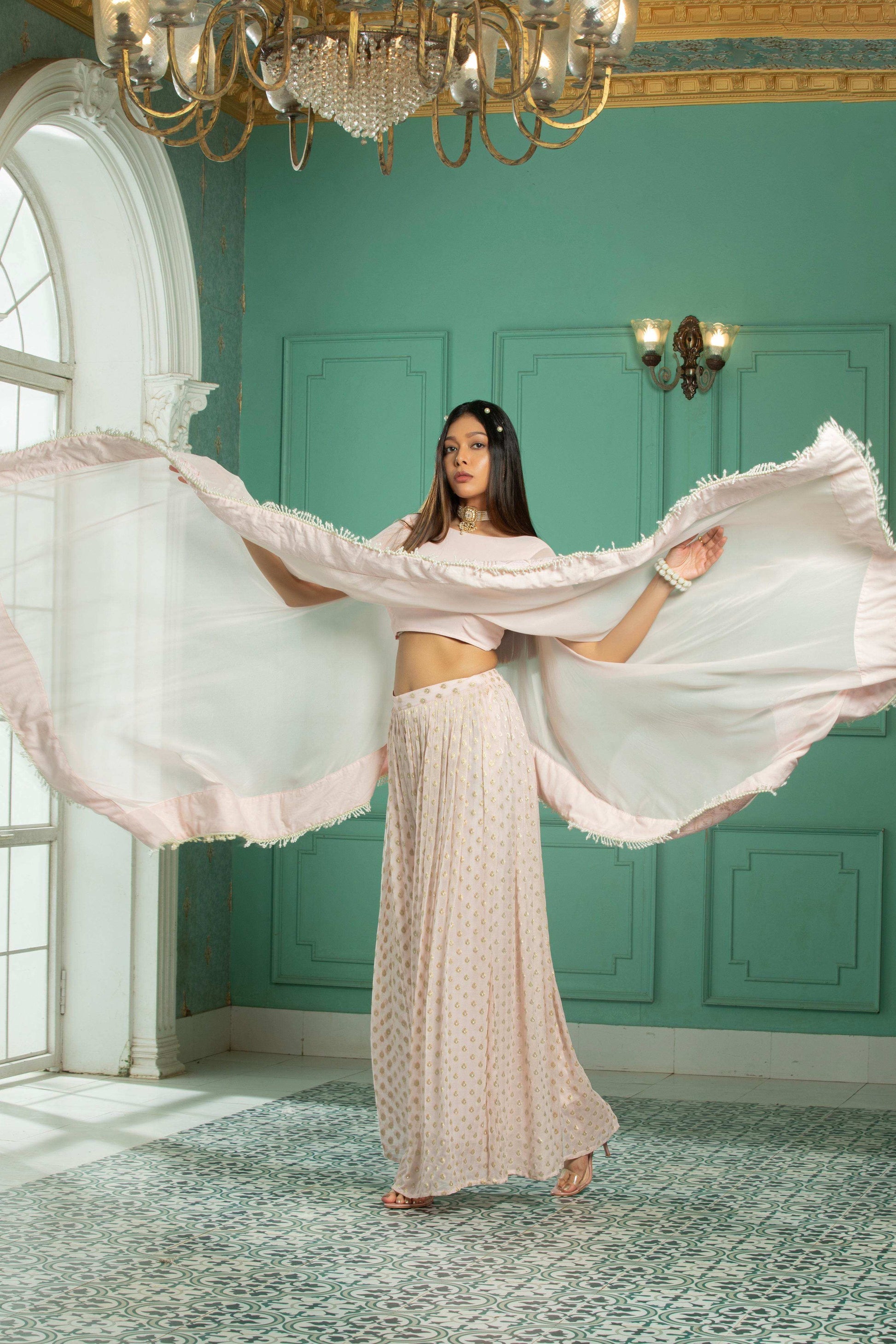 RUBY- Cape - Sharara Set -Rose Pink - Monk & Mei