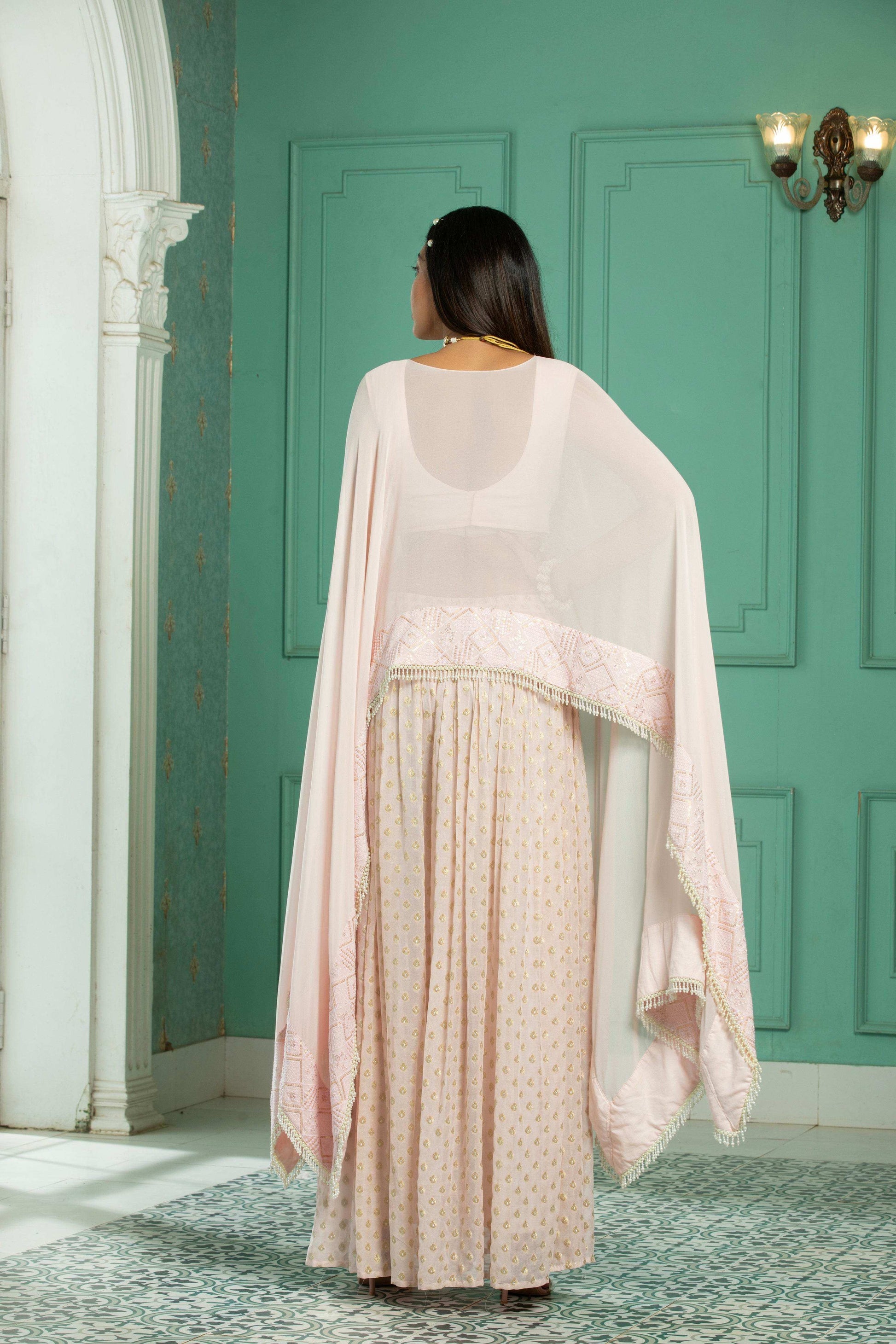 RUBY- Cape - Sharara Set -Rose Pink - Monk & Mei