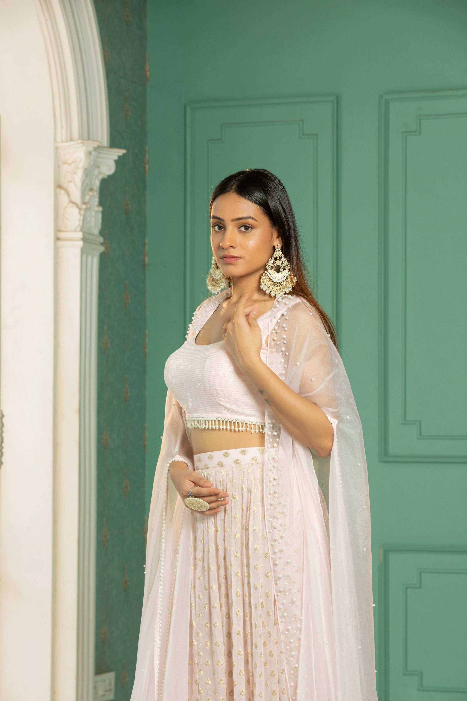 OPAL - Cape - Sharara Set -Rose Pink - Monk & Mei