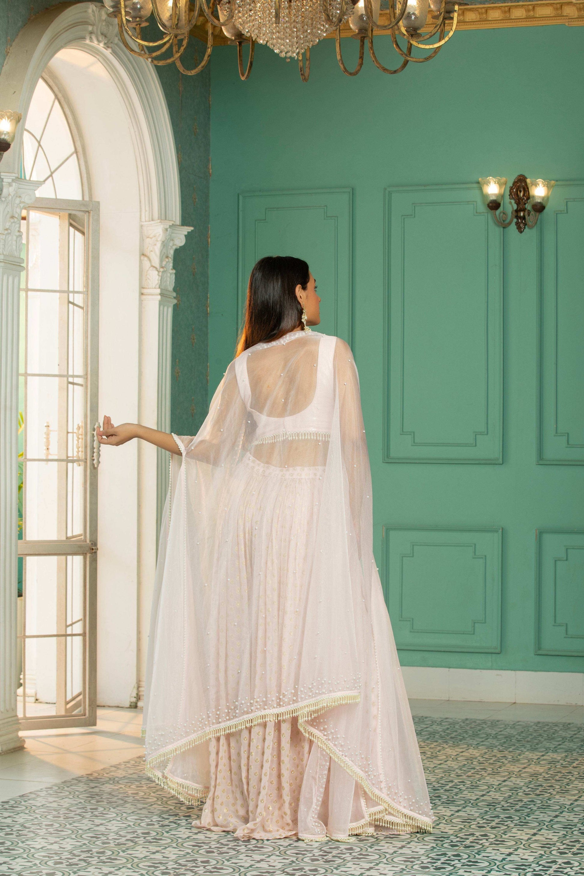 OPAL - Cape - Sharara Set -Rose Pink - Monk & Mei
