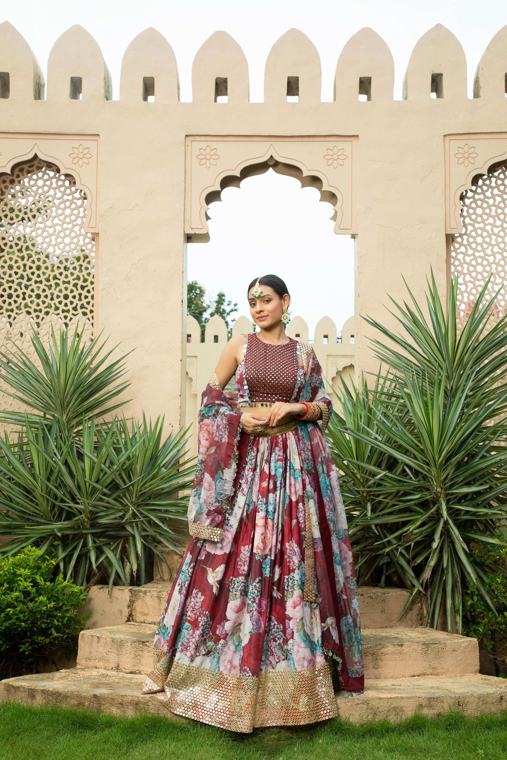 Faiza - Lehenga Set Maroon - Monk & Mei