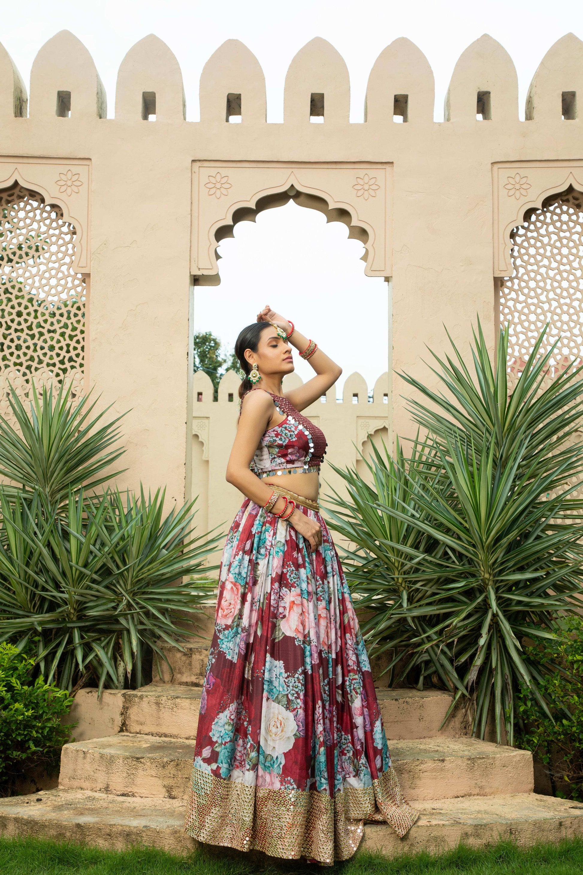 Faiza - Lehenga Set Maroon - Monk & Mei