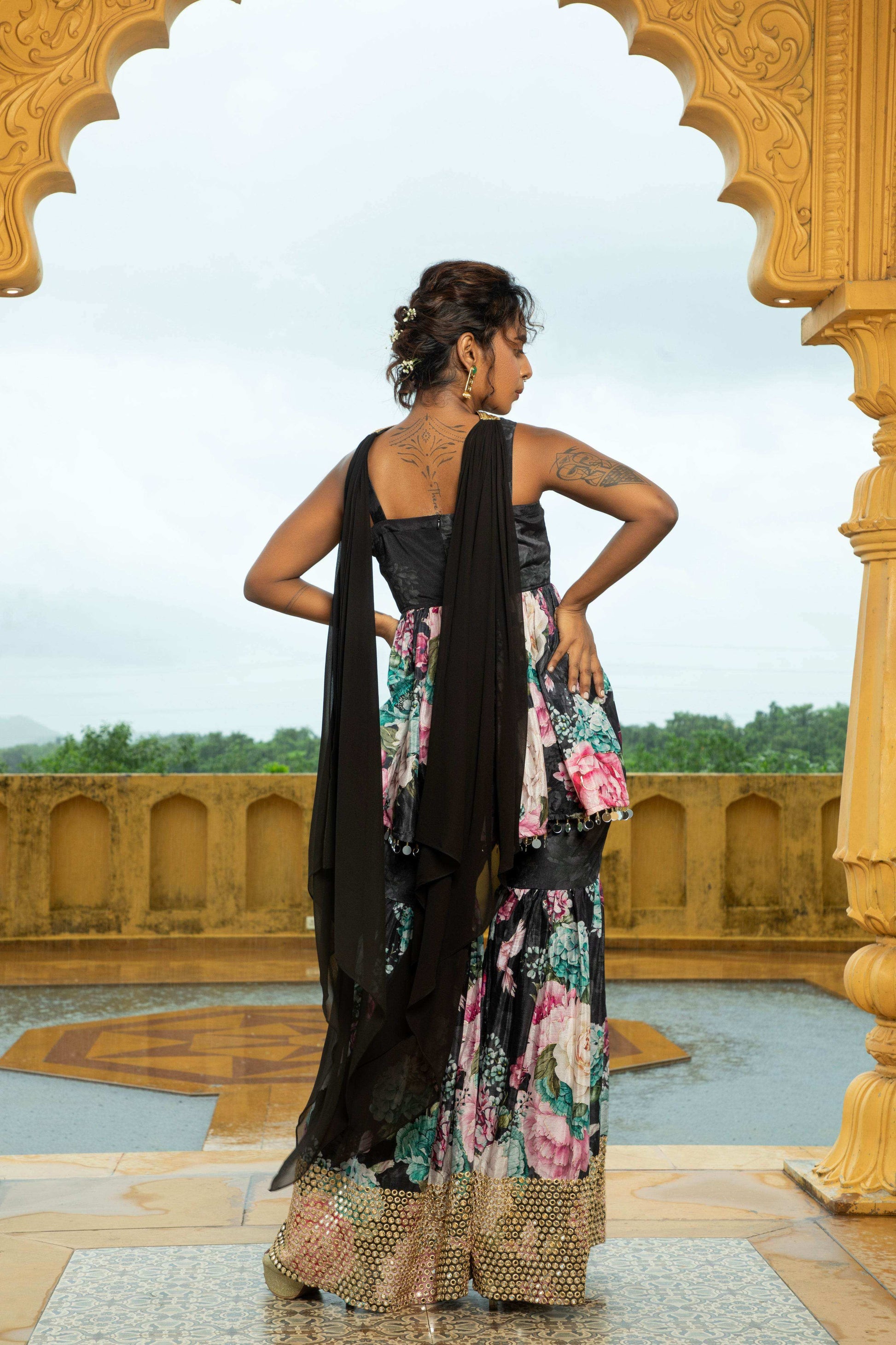 Geeti- Top and Sharara Set Black - Monk & Mei