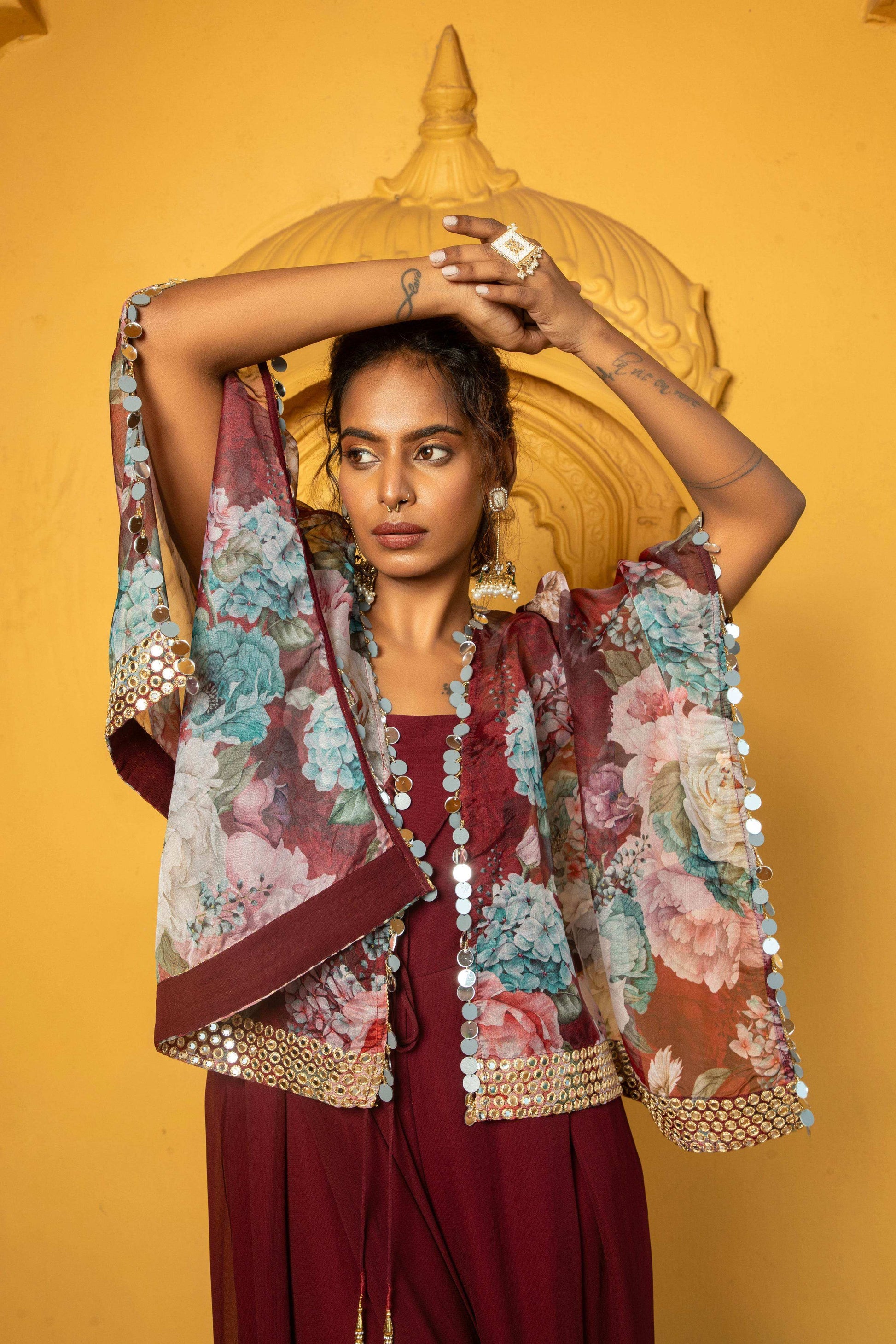 Aaina - Jumpsuit Set Maroon - Monk & Mei