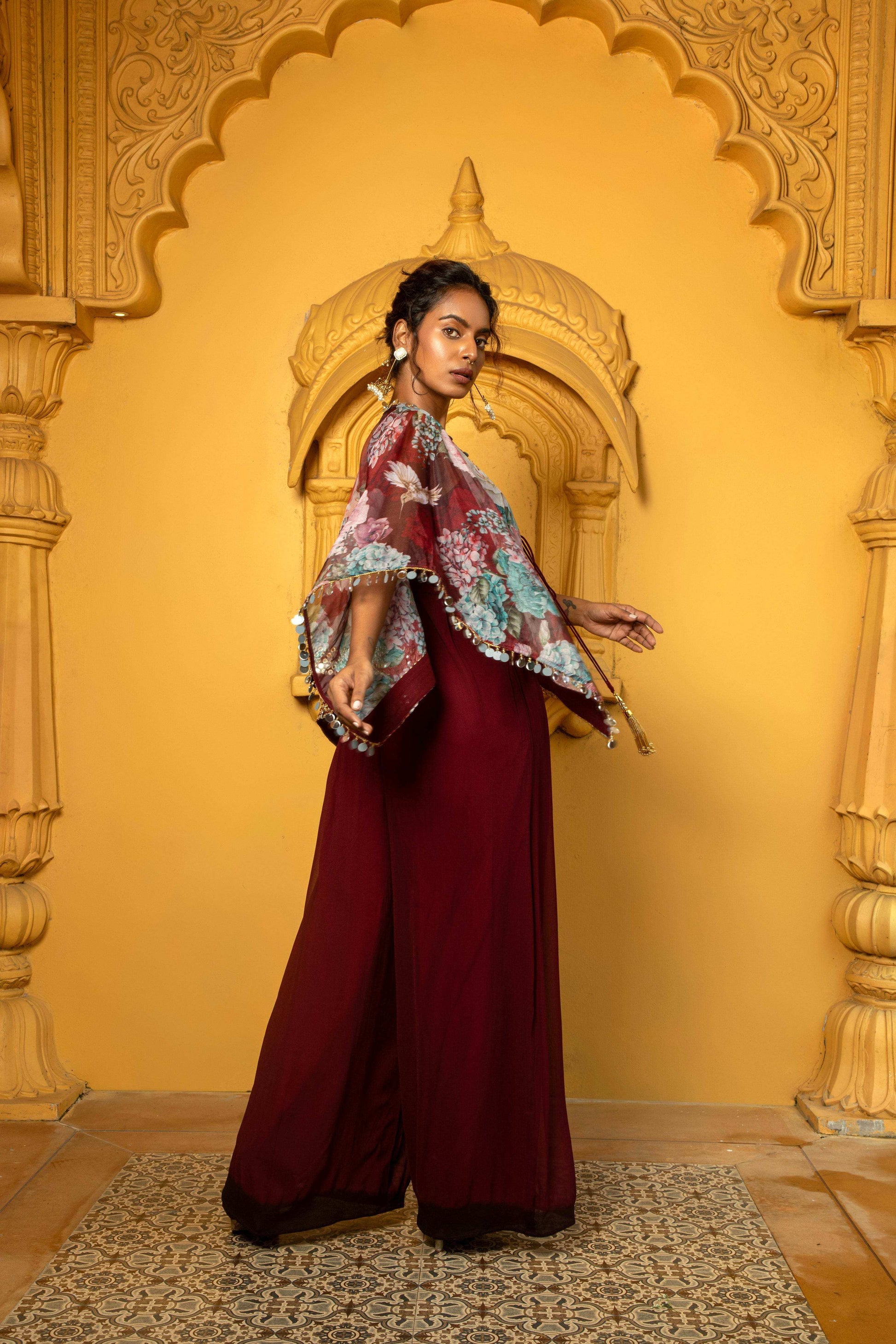 Aaina - Jumpsuit Set Maroon - Monk & Mei