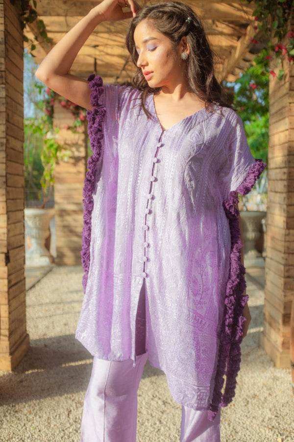 Begum Chikankari Kaftan & Pants - Veryperi Violet - Monk & Mei