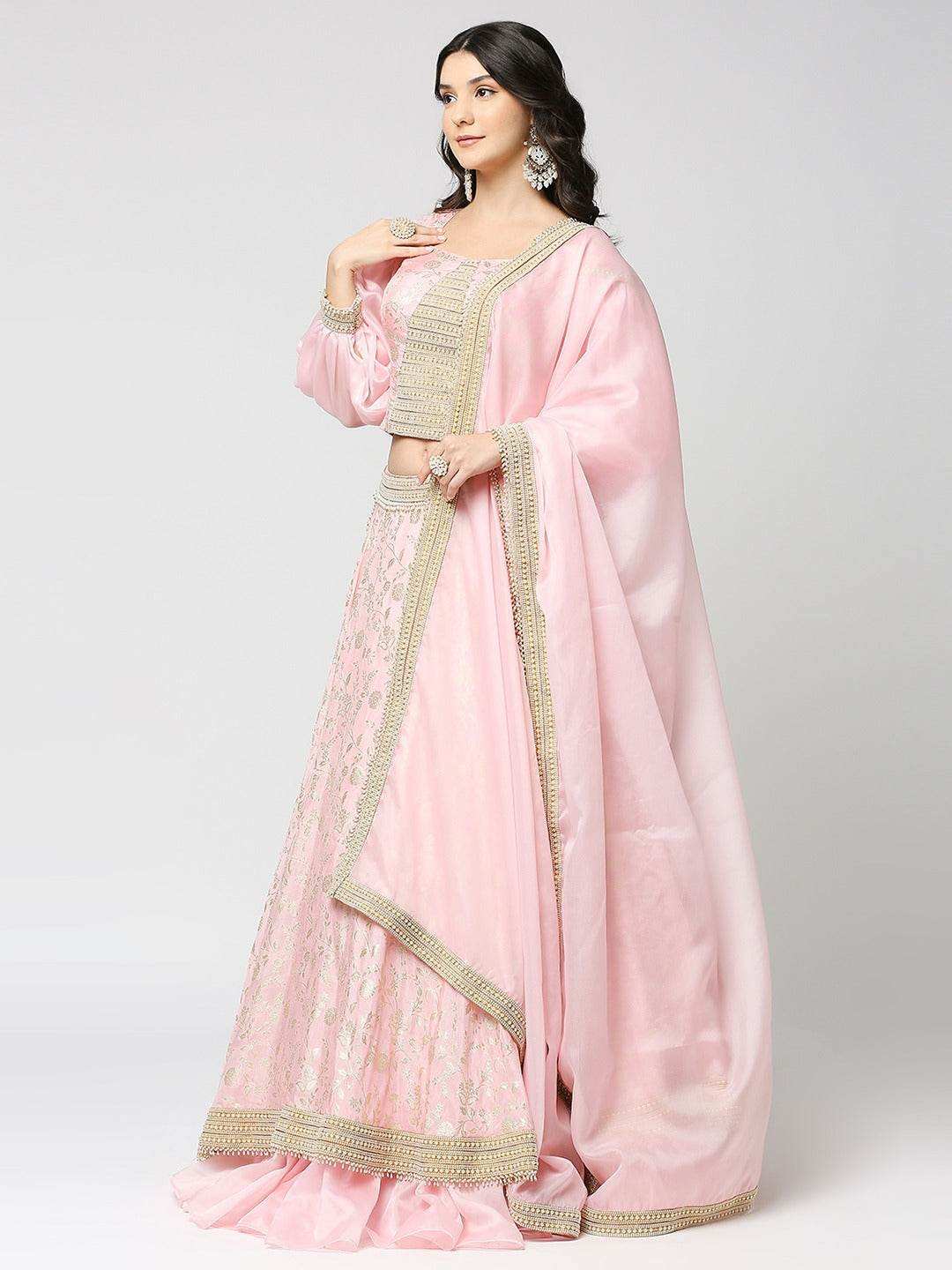 Bahara - Handcrafted Lehenga Set - Blush Pink - Monk & Mei