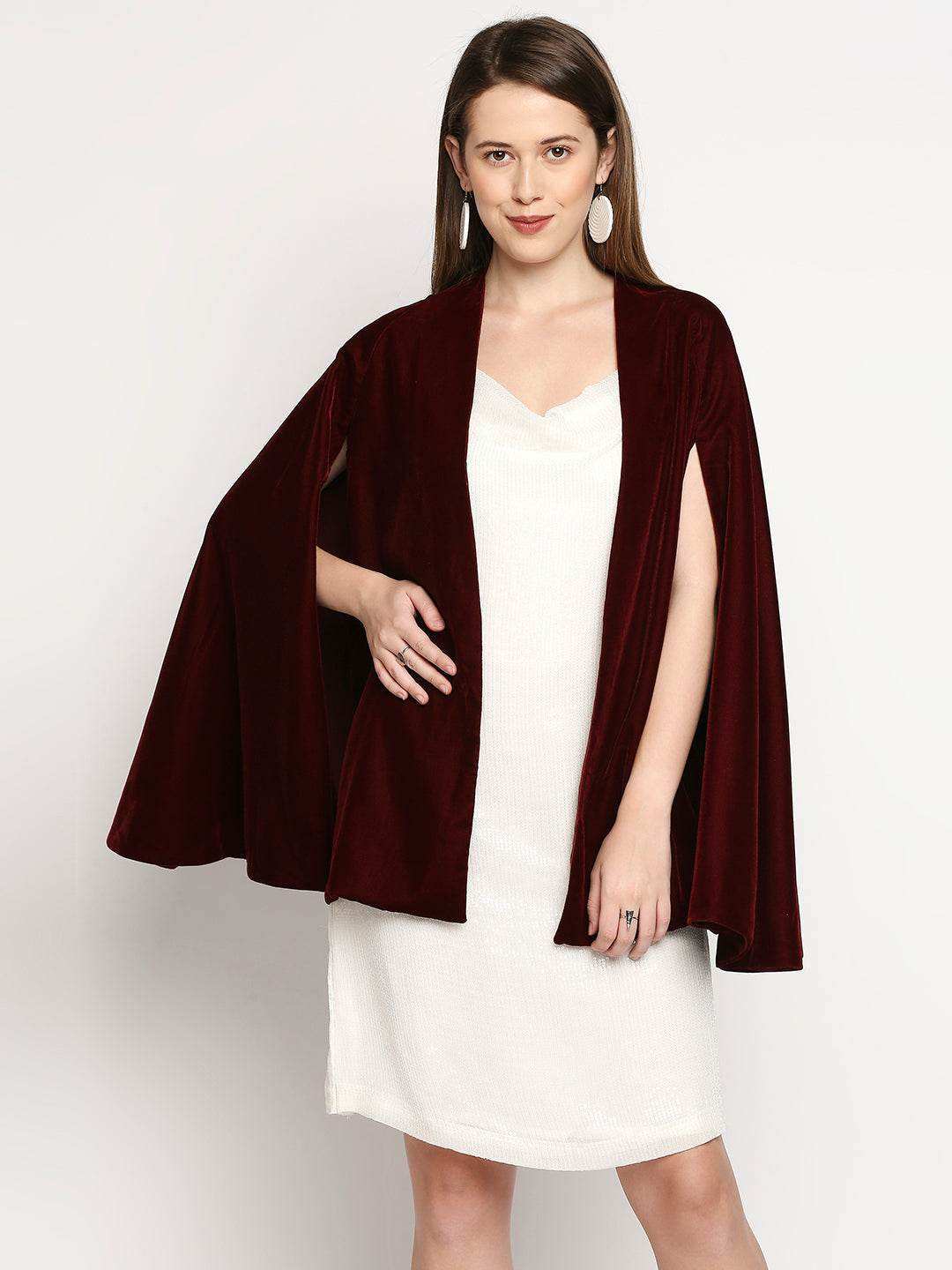 Arzu-Sequin Dress & Cape - Maroon - Monk & Mei