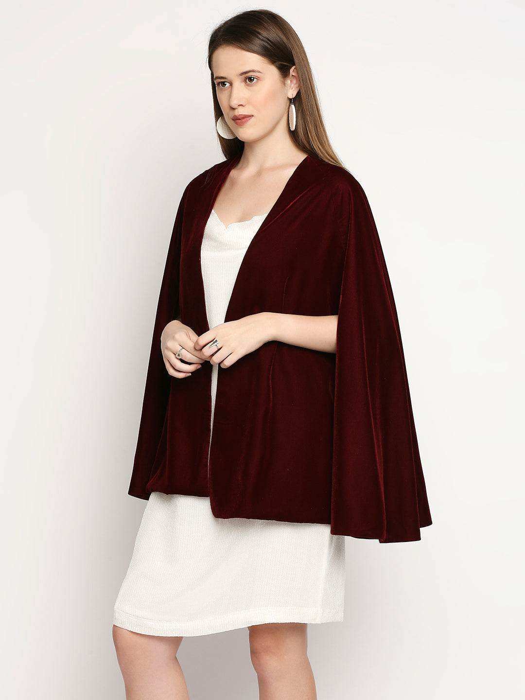 Arzu-Sequin Dress & Cape - Maroon - Monk & Mei