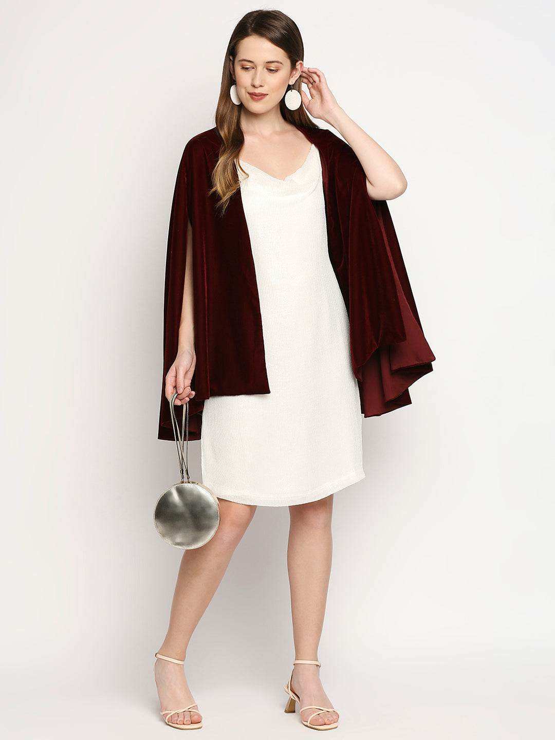 Arzu-Sequin Dress & Cape - Maroon - Monk & Mei
