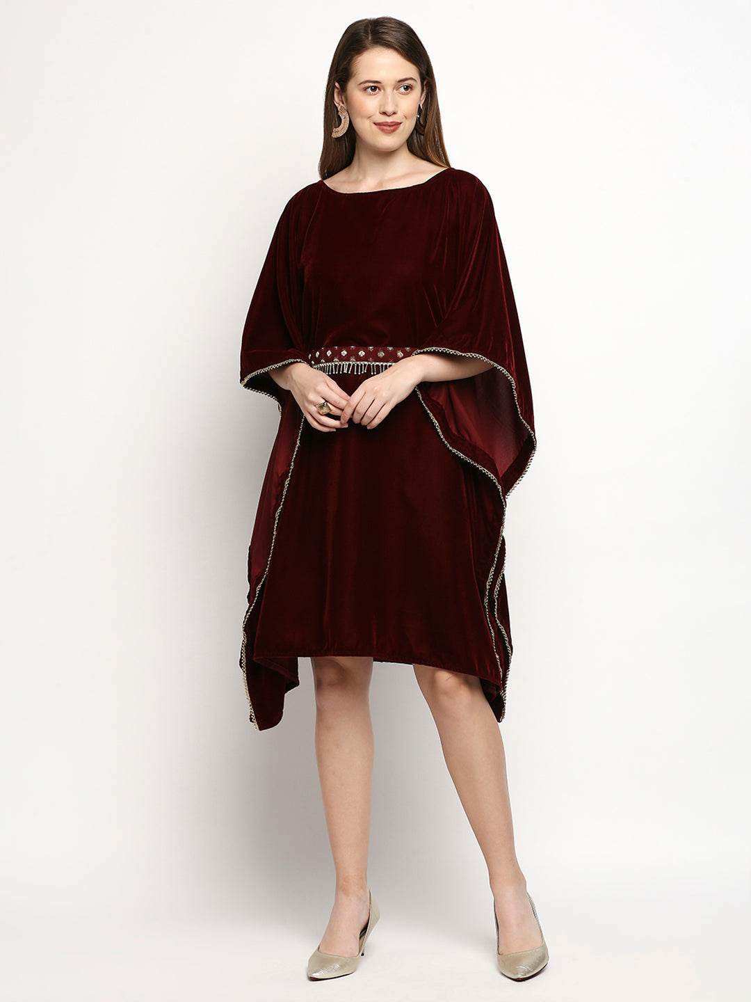 Nuuh Kaftan with Belt - Maroon - Monk & Mei