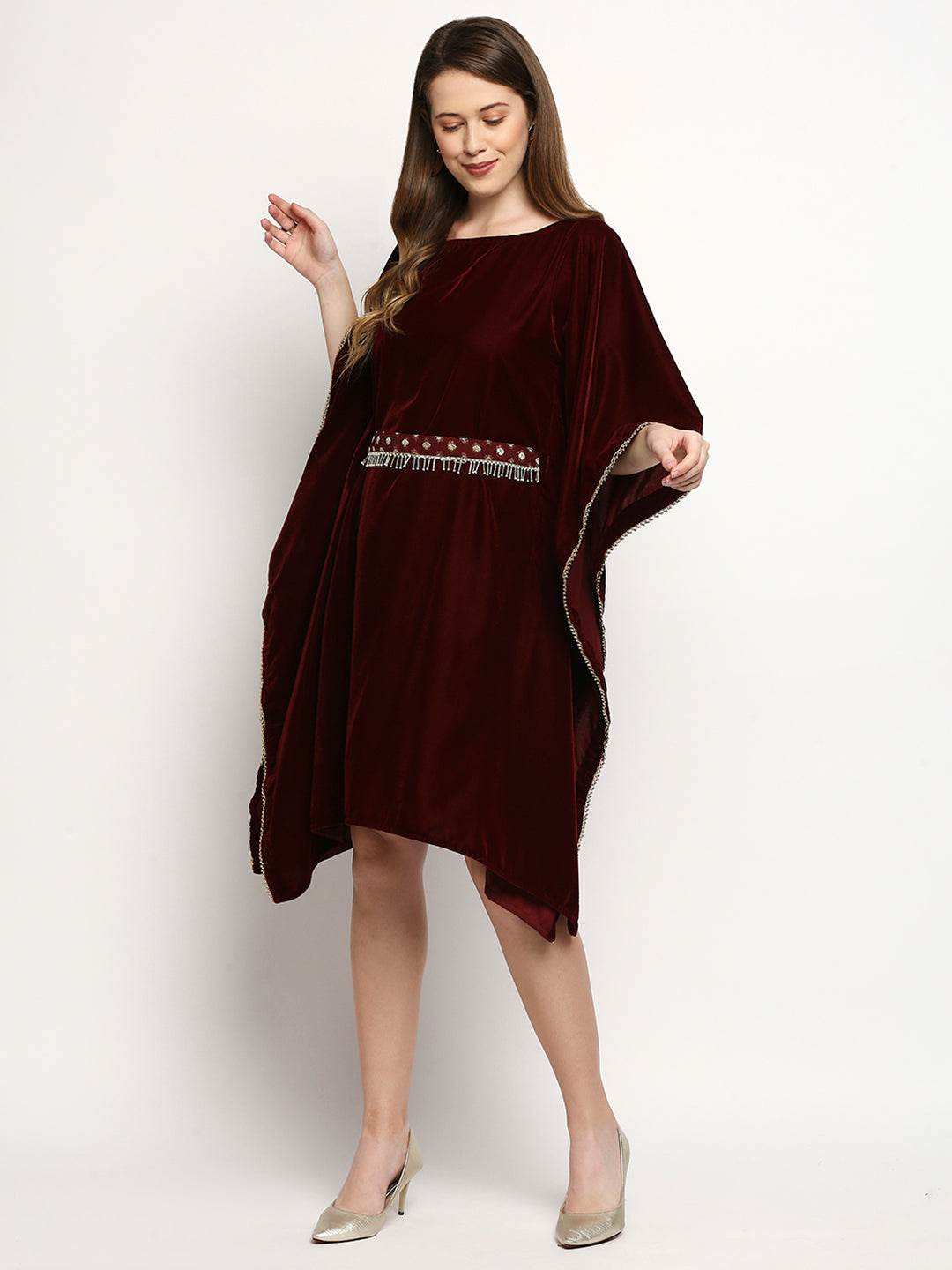 Nuuh Kaftan with Belt - Maroon - Monk & Mei