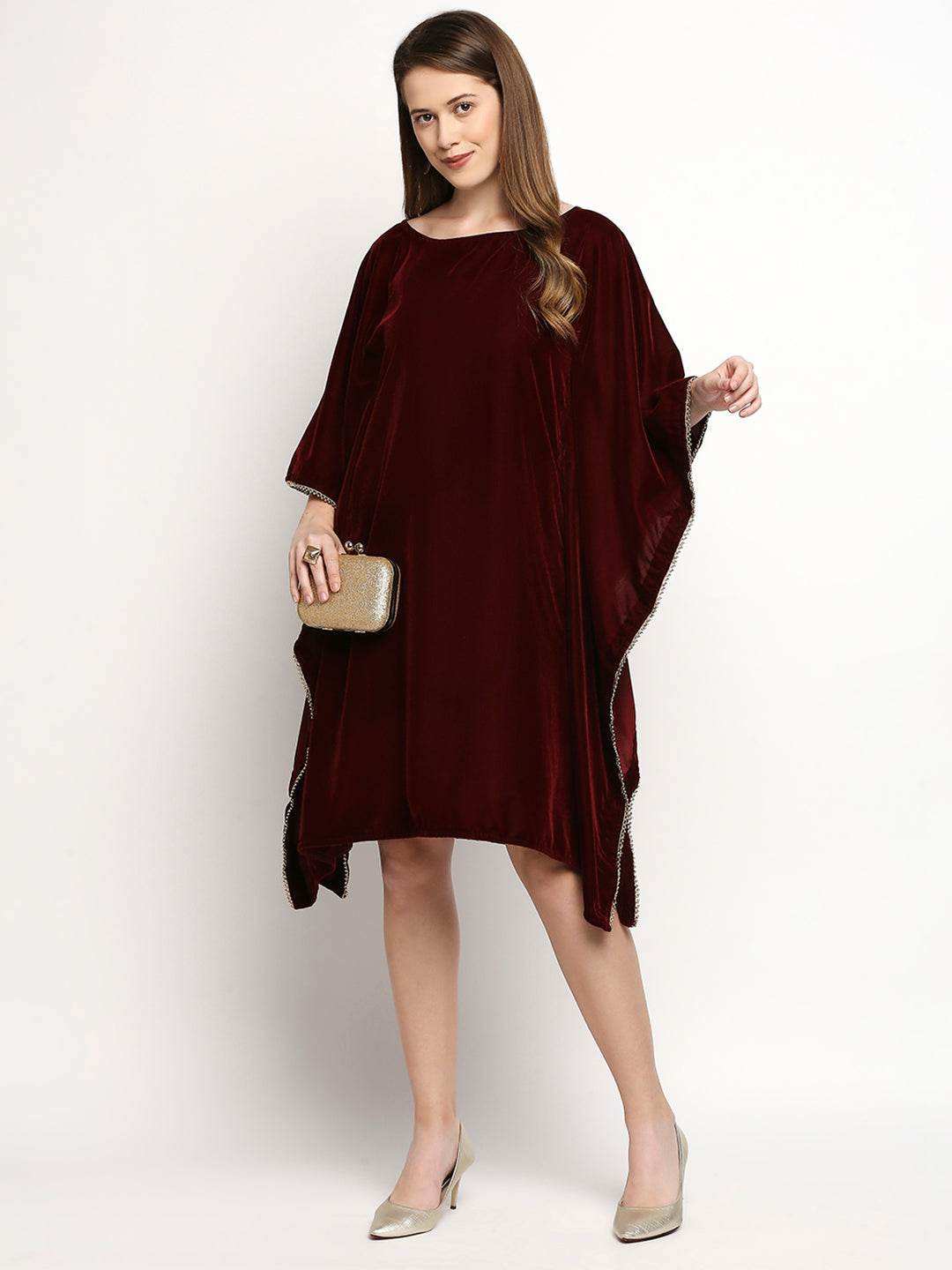 Nuuh Kaftan with Belt - Maroon - Monk & Mei