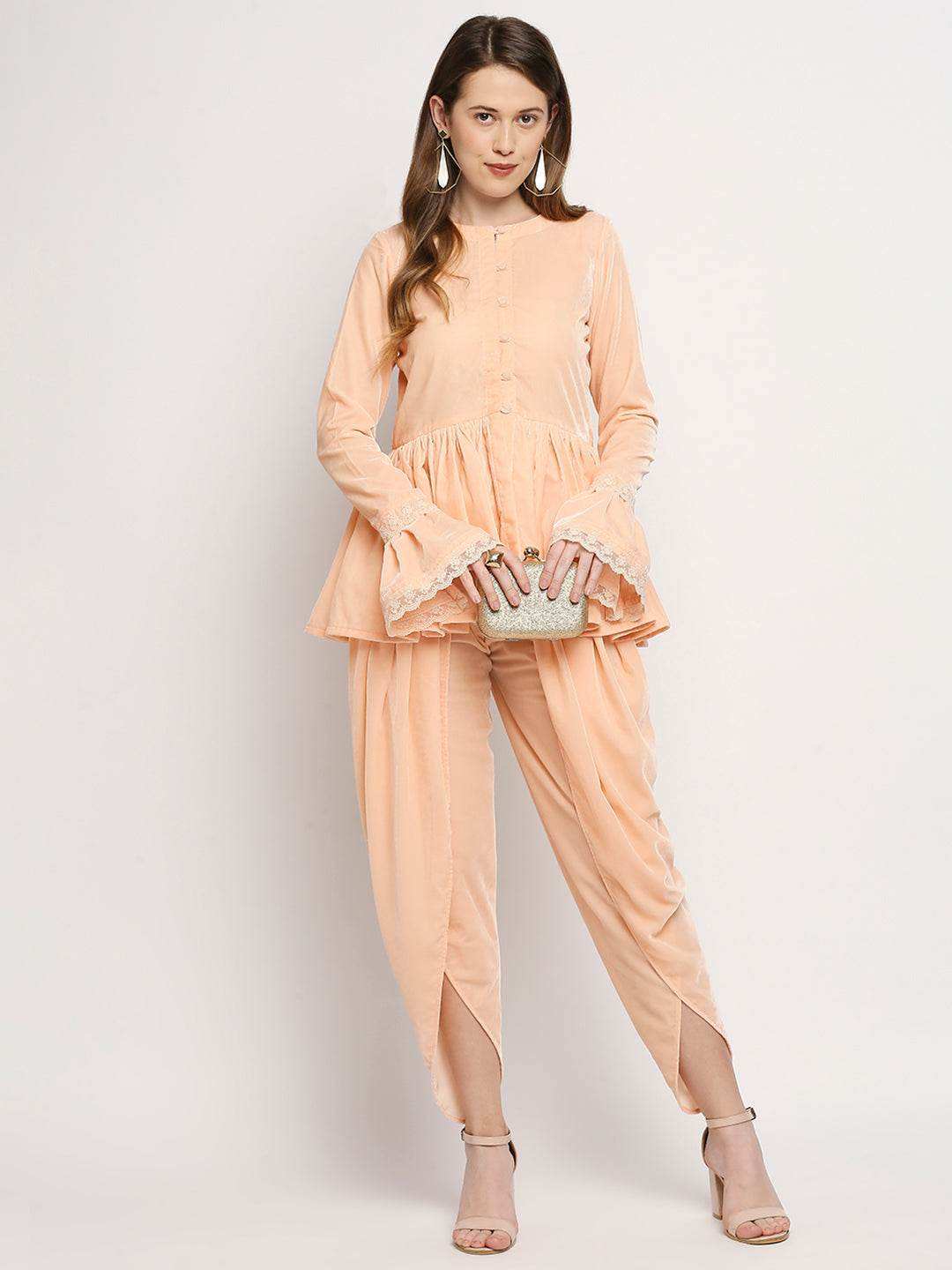 Farah - Jacket & Dhoti - Peach Pink - Monk & Mei