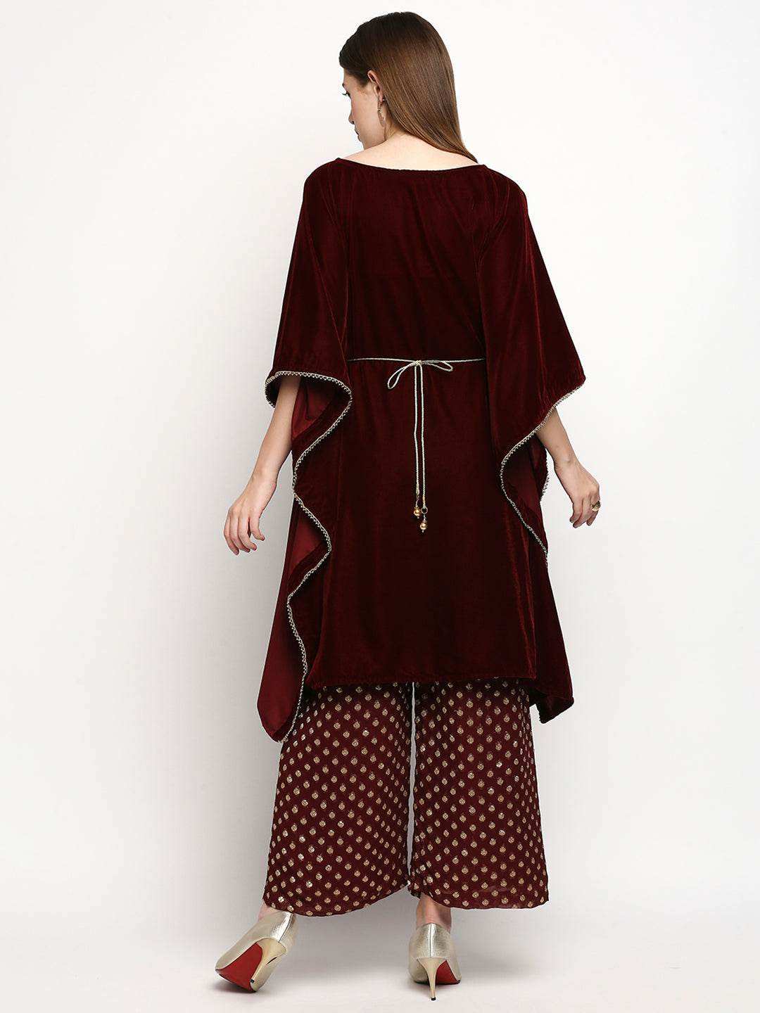 Nuuh Kaftan & Palazzo with Belt - Maroon - Monk & Mei