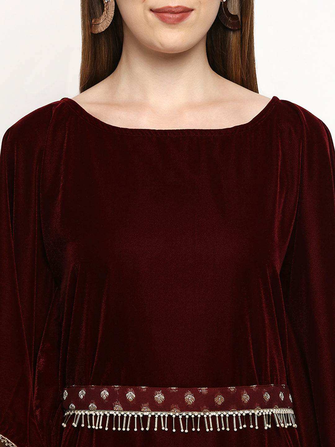 Nuuh Kaftan with Belt - Maroon - Monk & Mei