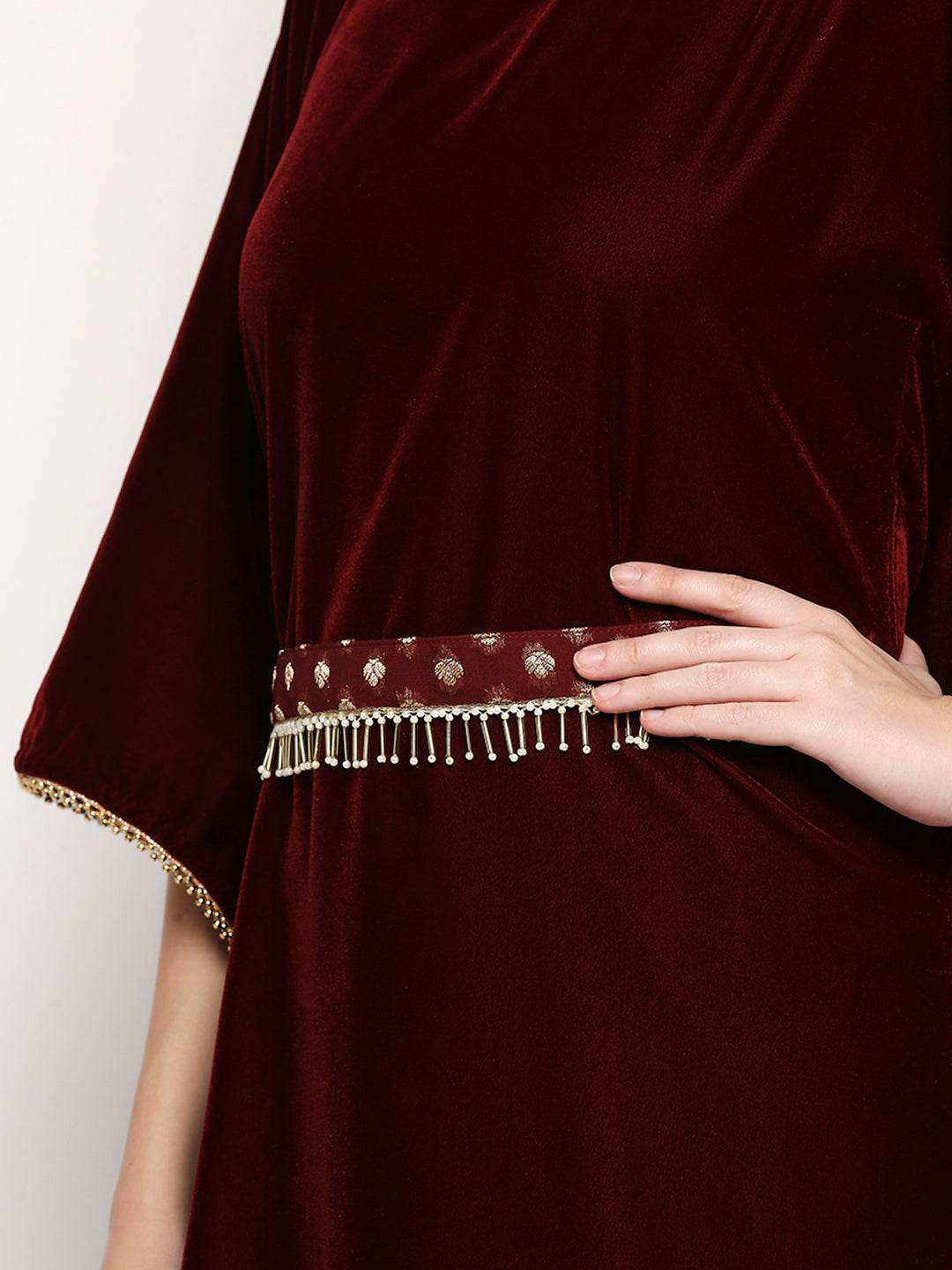Nuuh Kaftan & Palazzo with Belt - Maroon - Monk & Mei