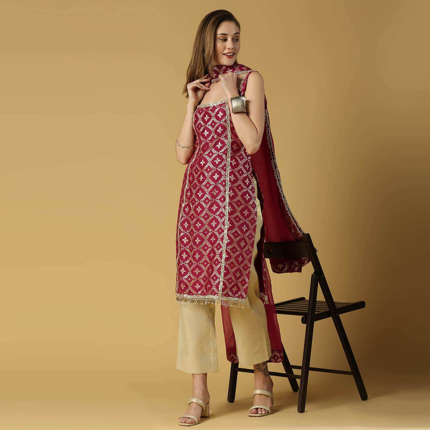 Radha-Sleeveless Kurta Set-Plum purple - Monk & Mei