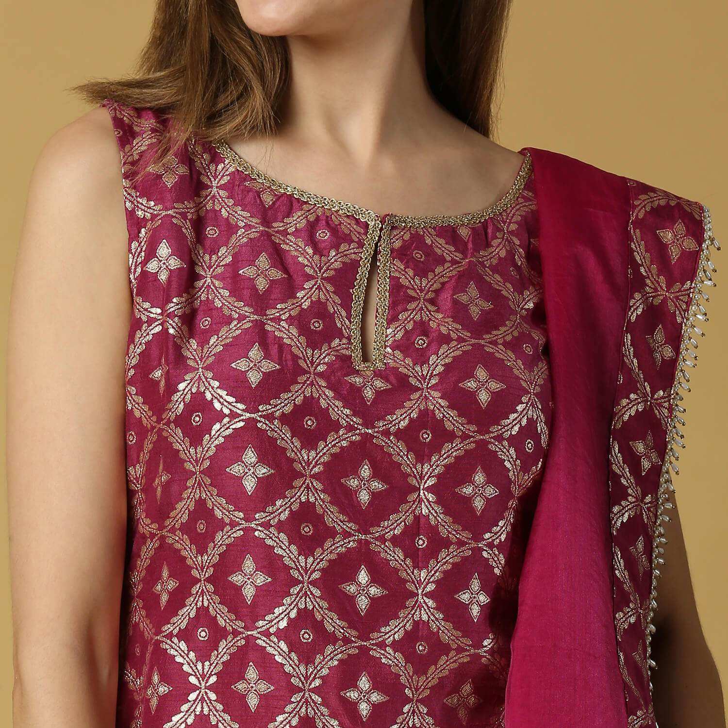 Vani-Kurta, Sharara & Dupatta-Plum Purple - Monk & Mei