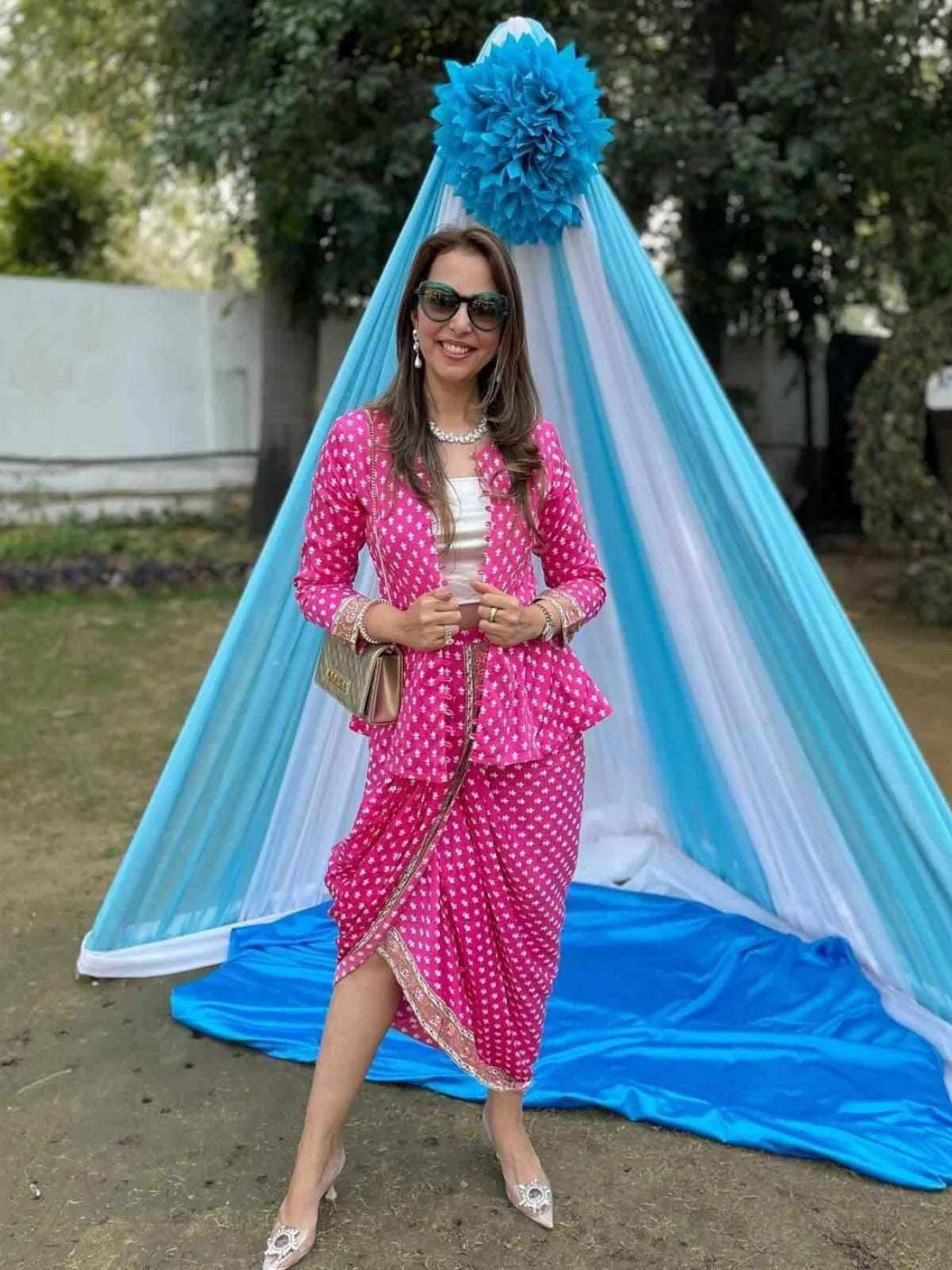 Aaliyah Designer Dhoti Jacket - Pink - Monk & Mei