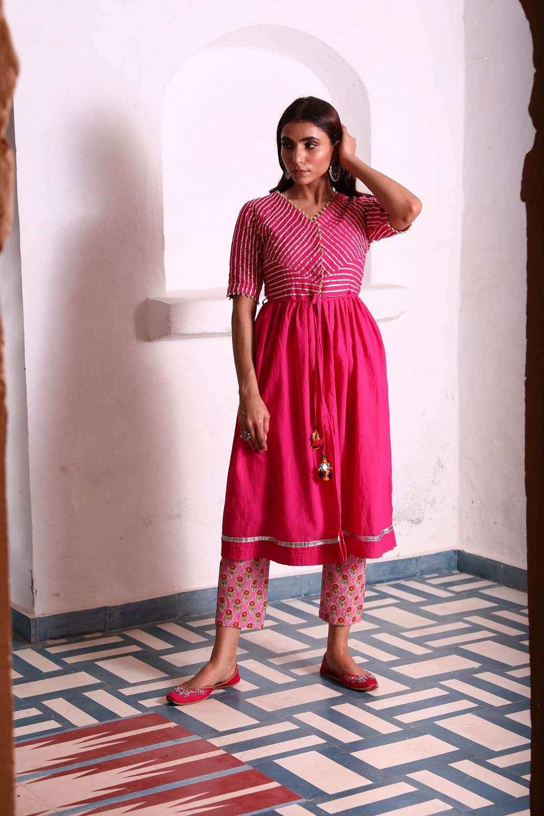 Sitara Kurta Pants - Rani pink - Monk & Mei