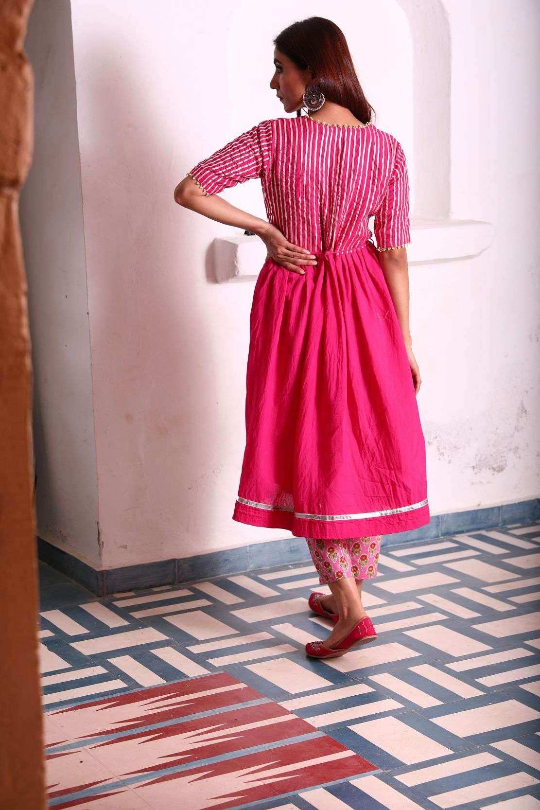 Sitara Kurta Pants - Rani pink - Monk & Mei