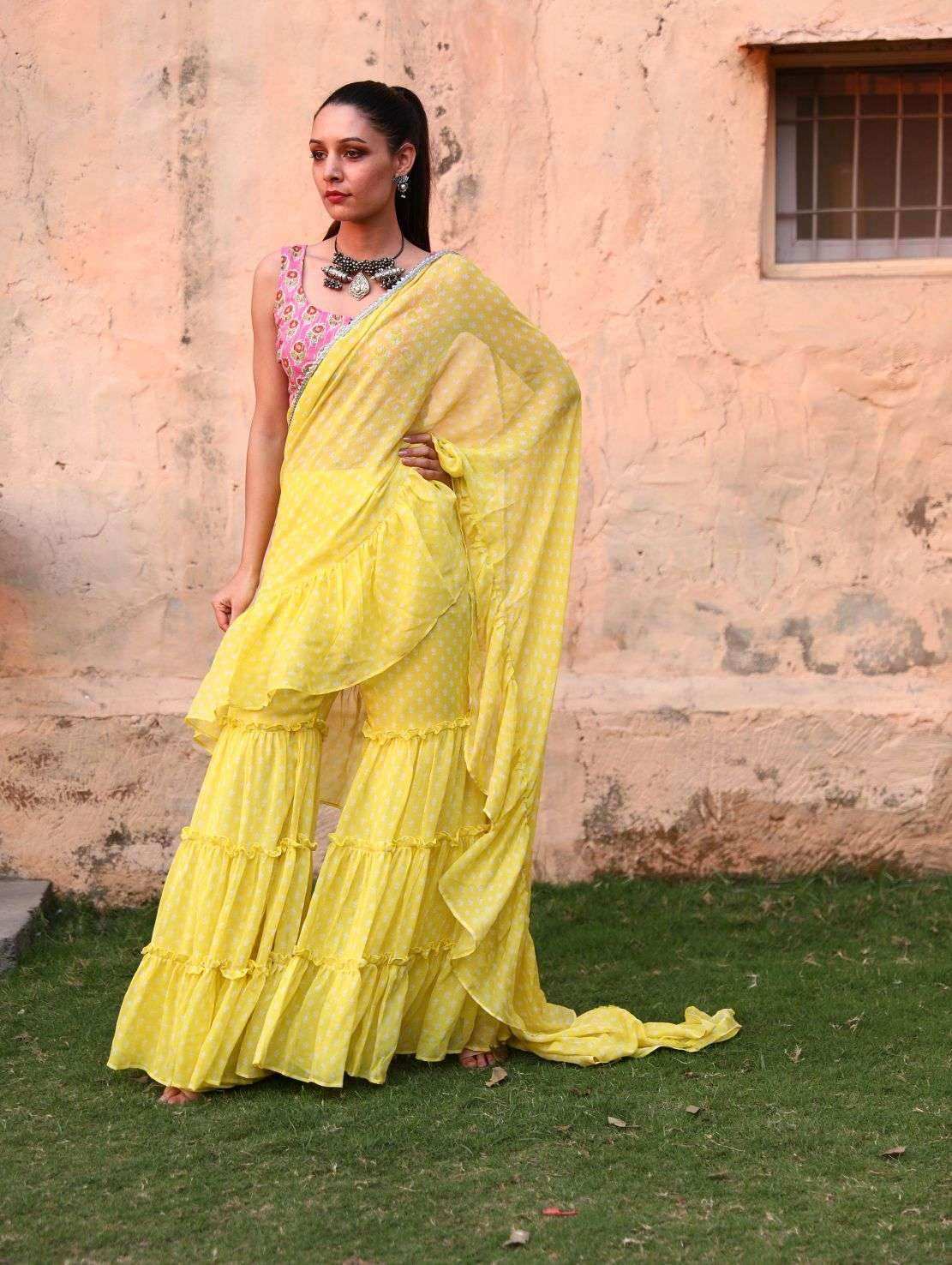 Issh Saree Sharara - Yellow - Monk & Mei