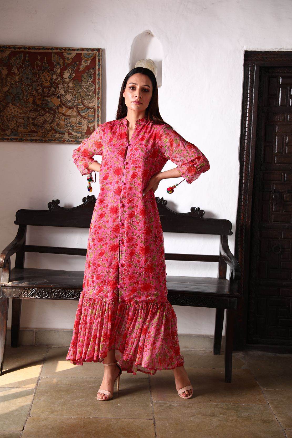 Kyaari Georgette Dress - Pink - Monk & Mei