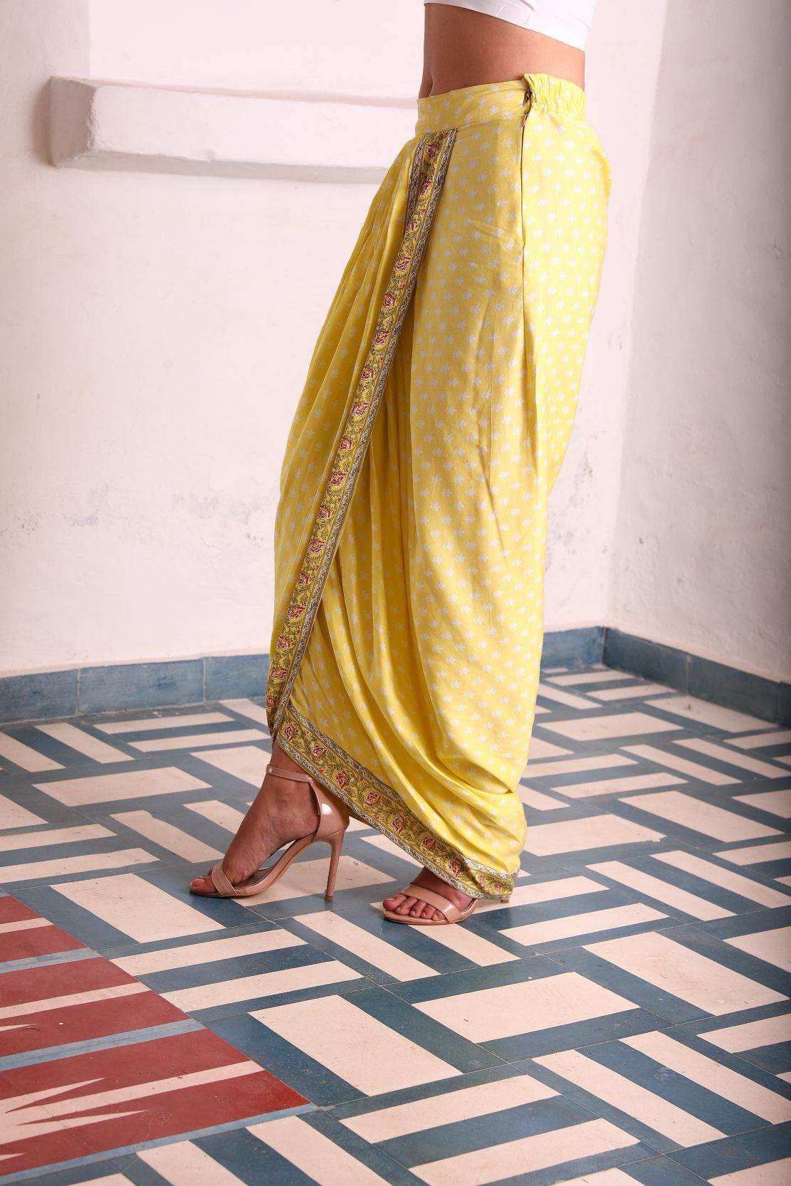 Mastani Designer Dhoti - Yellow - Monk & Mei