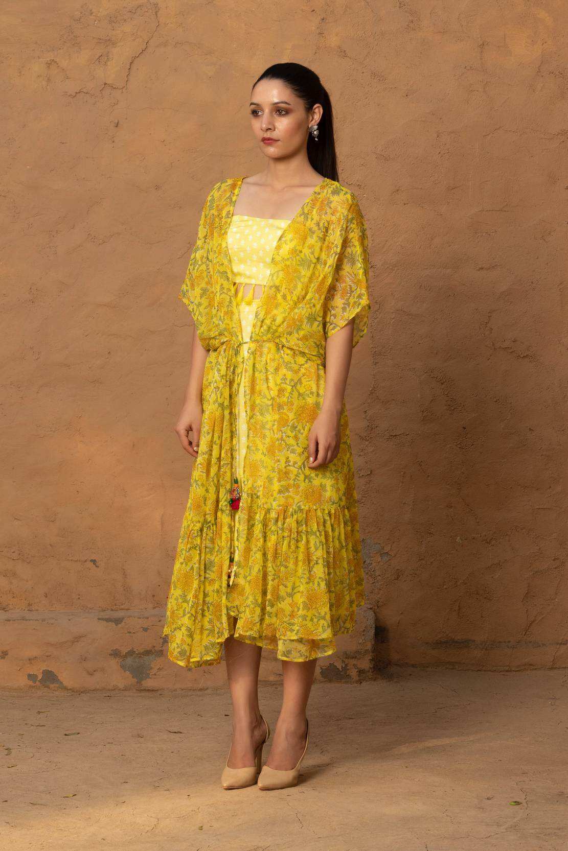 Geet Bustier-Skirt-Cape - Yellow - Monk & Mei