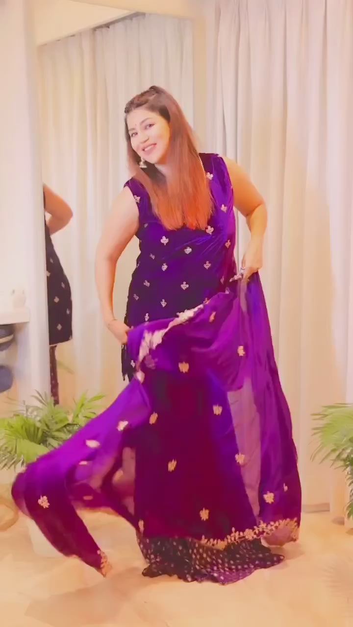 Cyra-Short kurta & sharara with dupatta - Purple