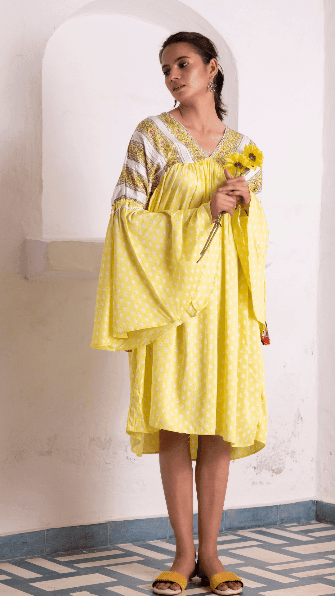 Sayonee Silk Dress - Yellow - Monk & Mei