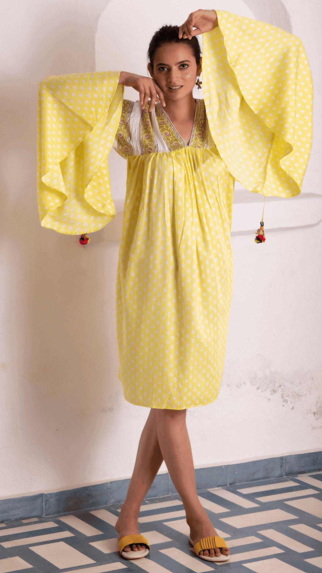 Sayonee Silk Dress - Yellow - Monk & Mei