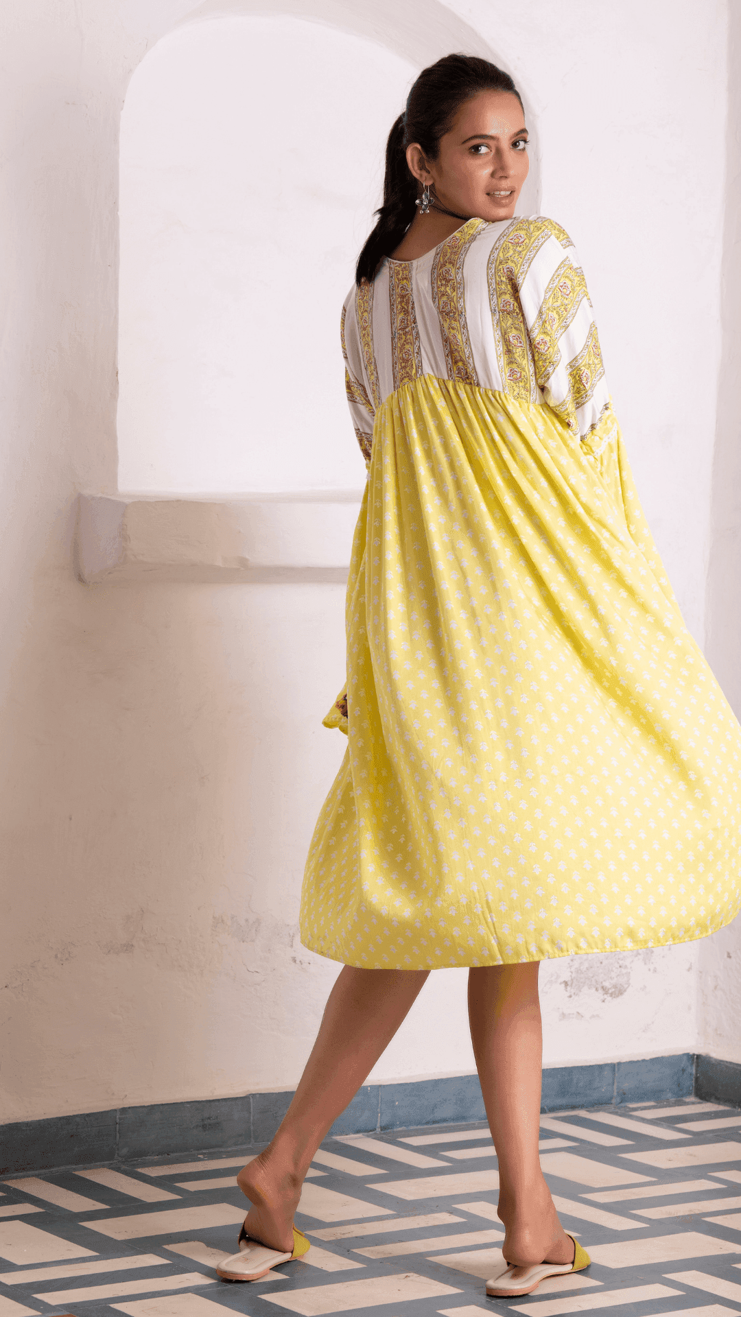 Sayonee Silk Dress - Yellow - Monk & Mei