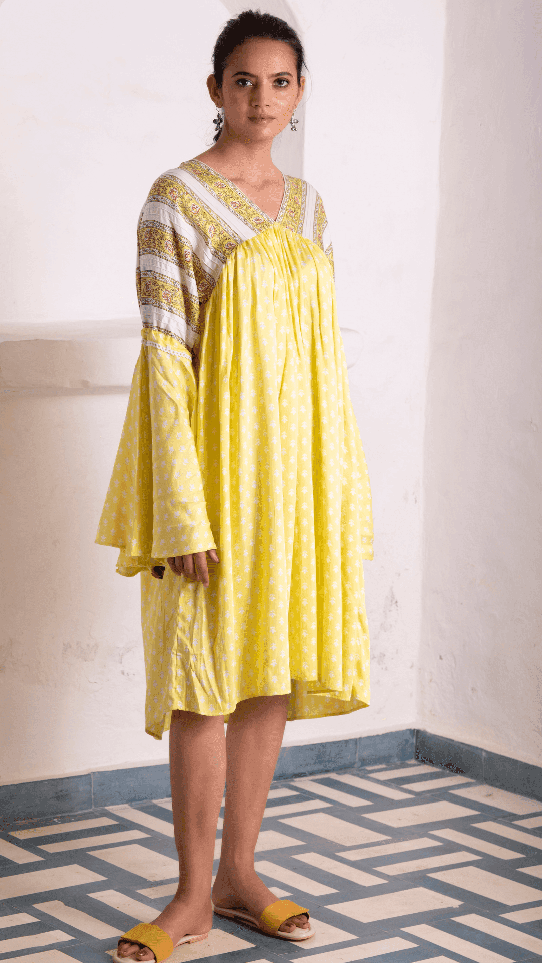 Sayonee Silk Dress - Yellow - Monk & Mei