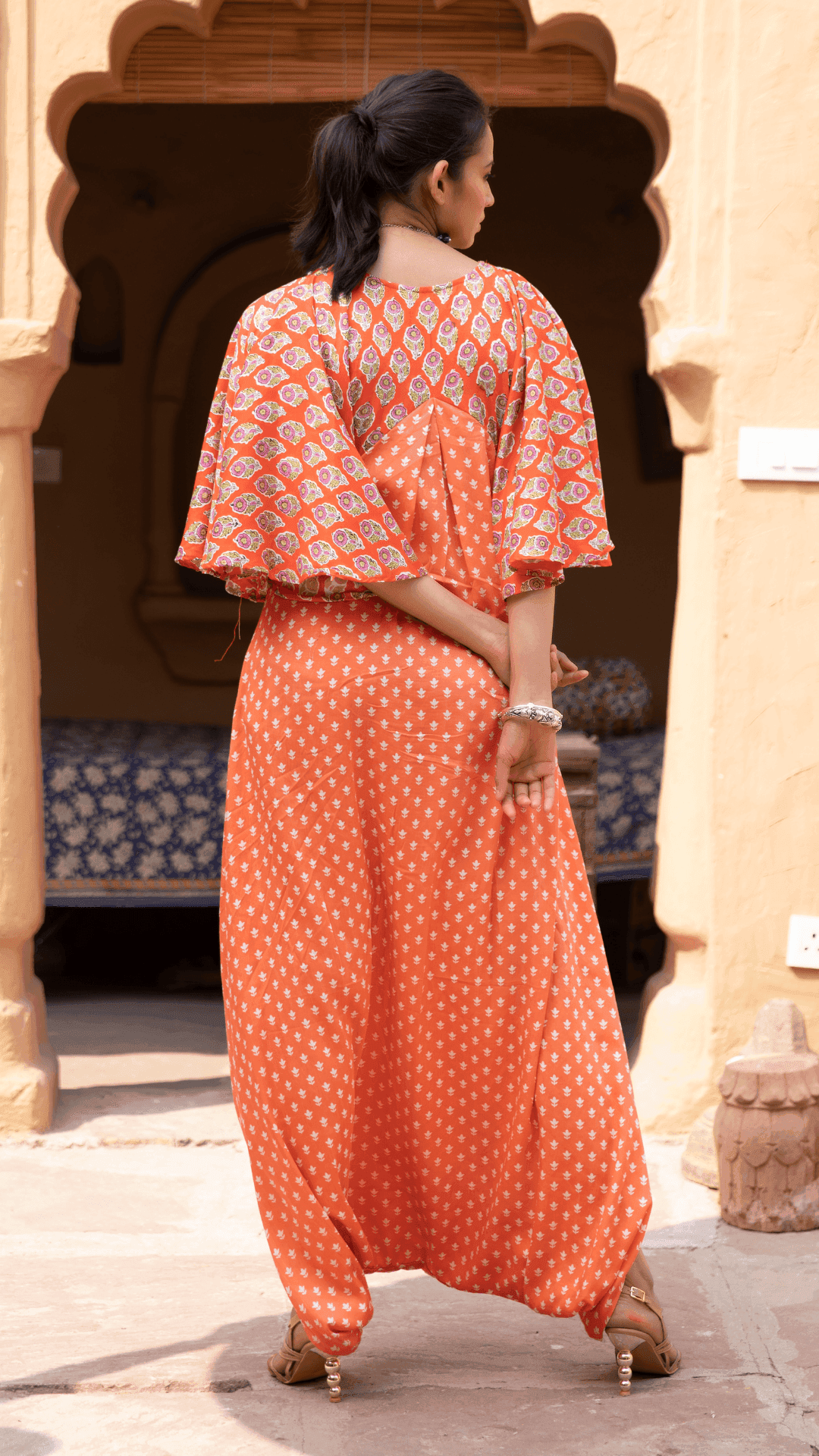 Fiza Dhoti Kaftan - Orange - Monk & Mei