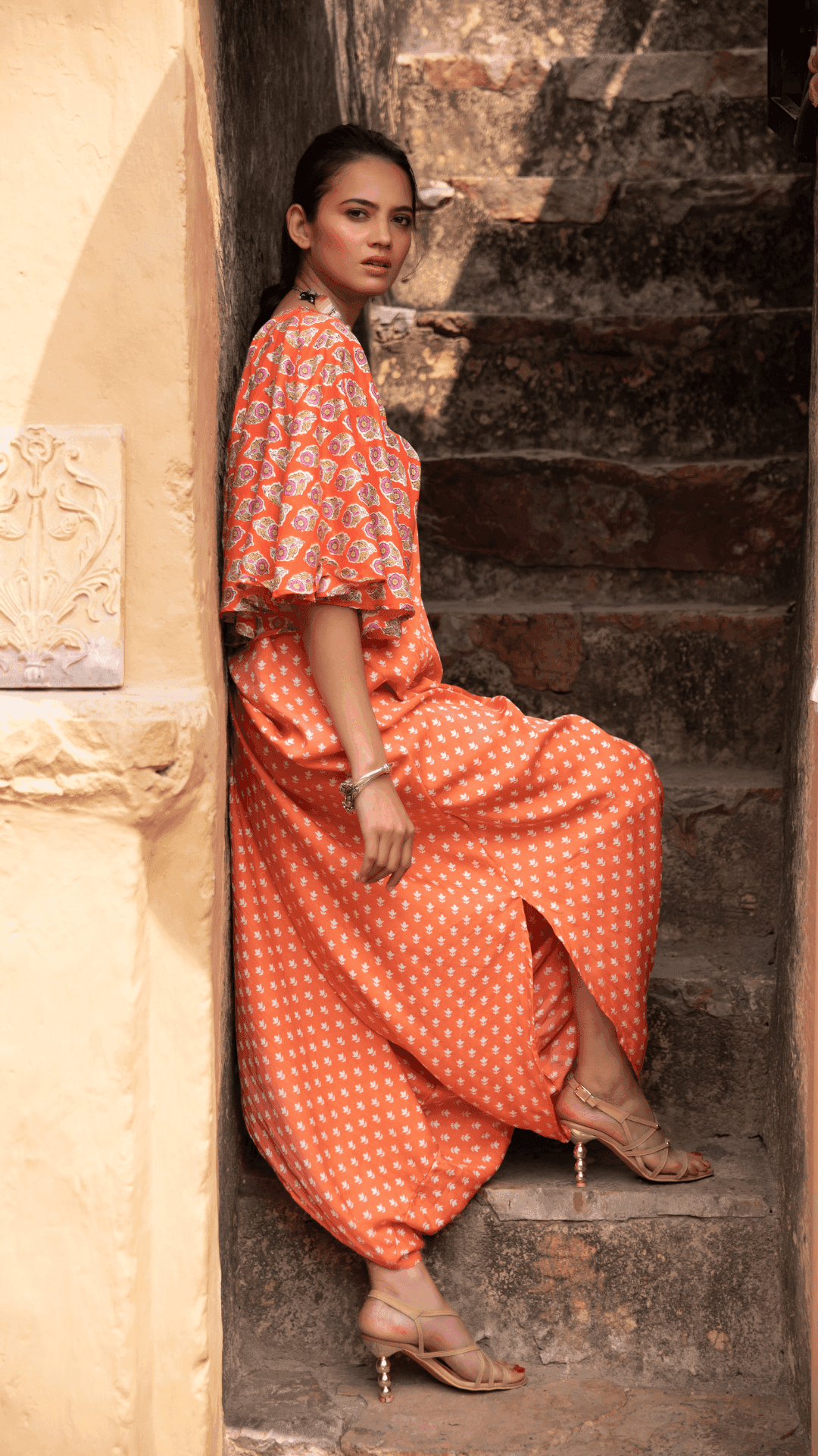 Fiza Dhoti Kaftan - Orange - Monk & Mei