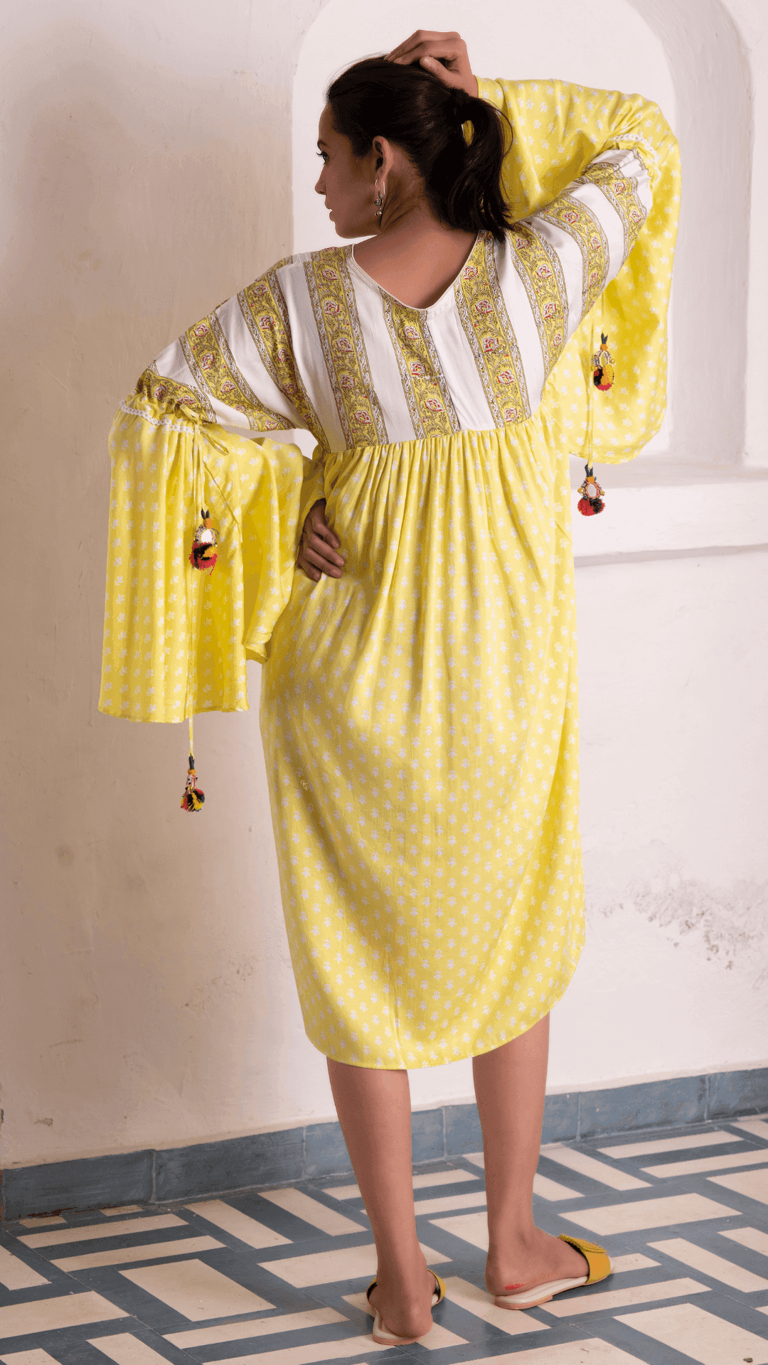 Sayonee Silk Dress - Yellow - Monk & Mei