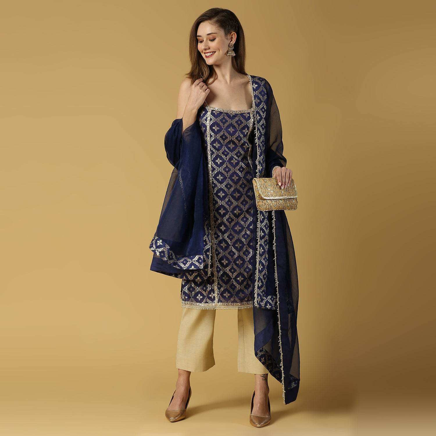 Radha-Sleeveless Kurta Set-Deep Blue - Monk & Mei