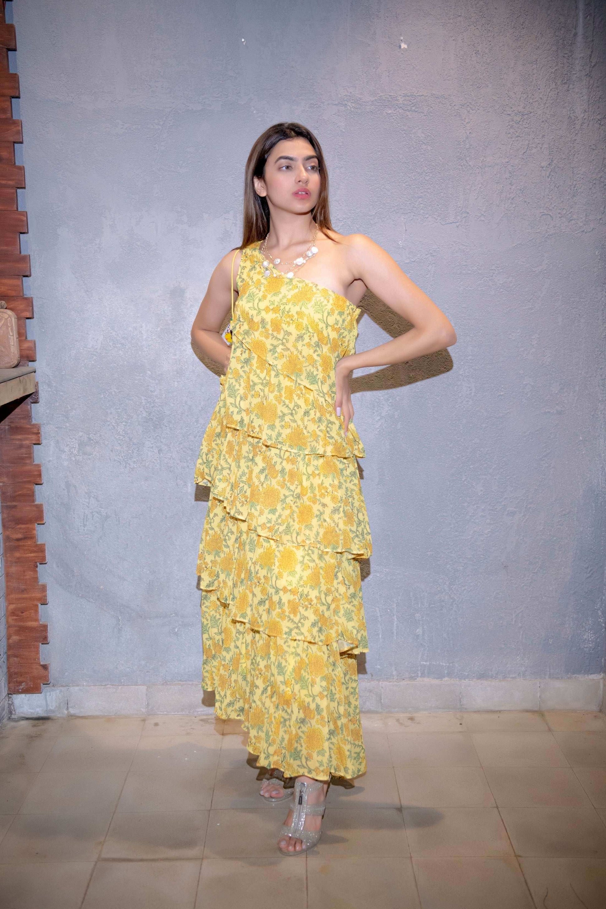 Pari Ruffled Gown - Yellow - Monk & Mei
