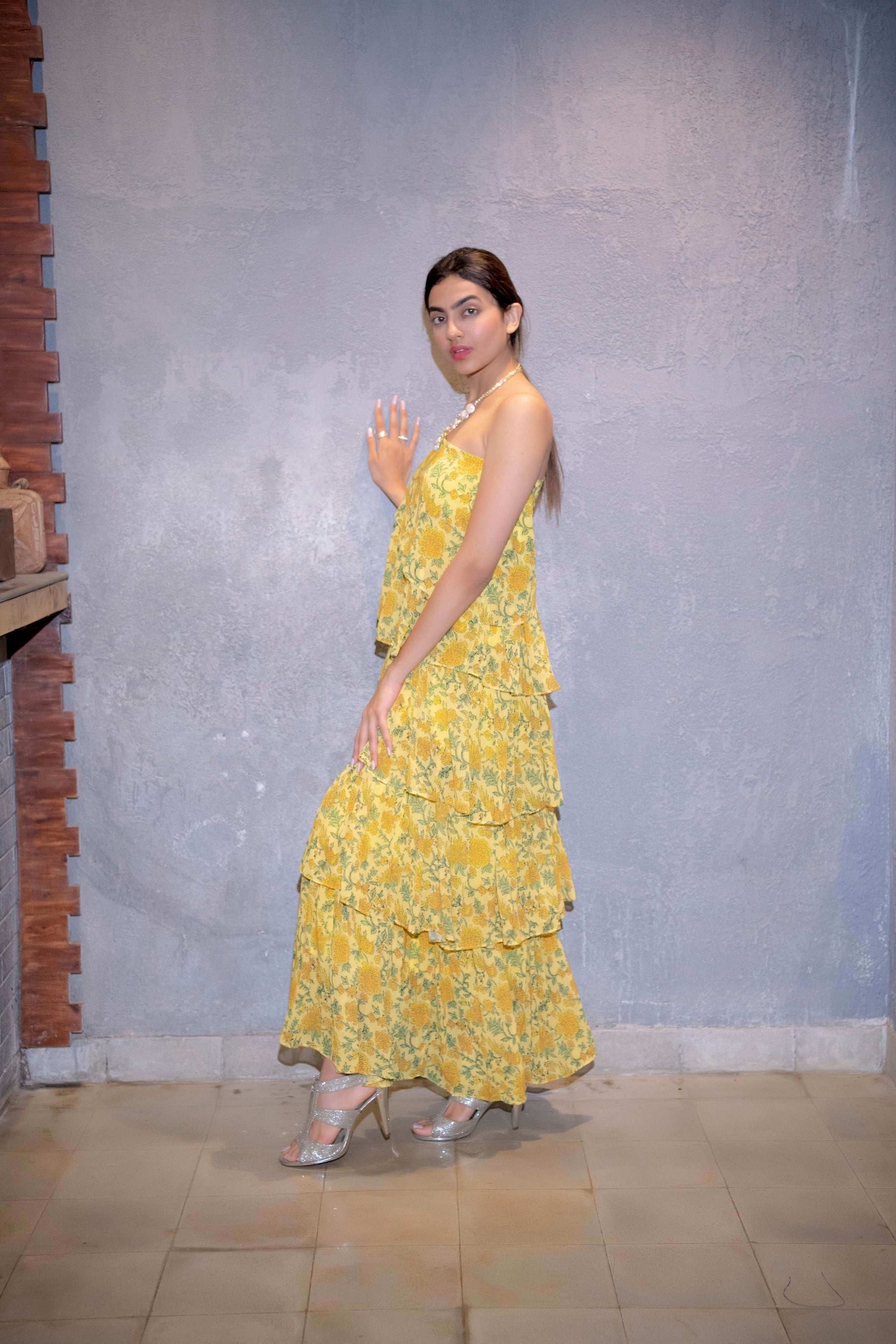 Pari Ruffled Gown - Yellow - Monk & Mei
