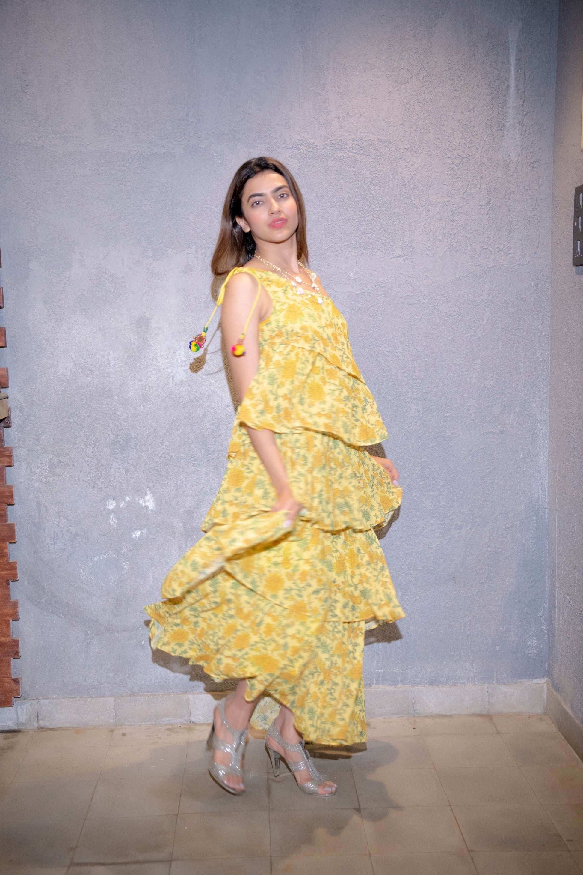 Pari Ruffled Gown - Yellow - Monk & Mei
