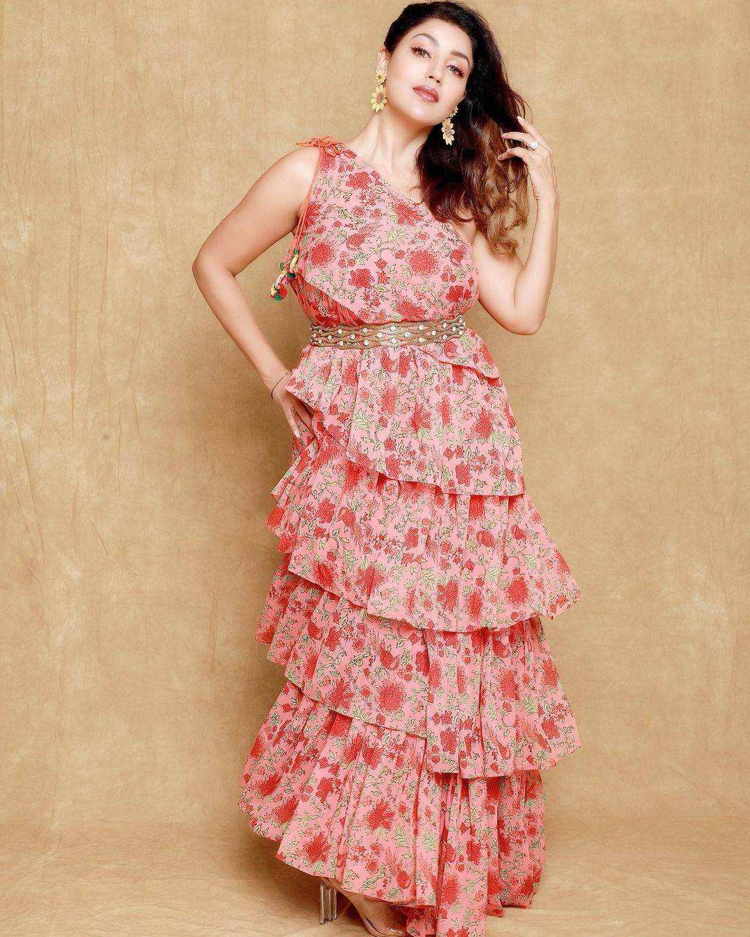 Pari Ruffled Gown - Peach - Monk & Mei
