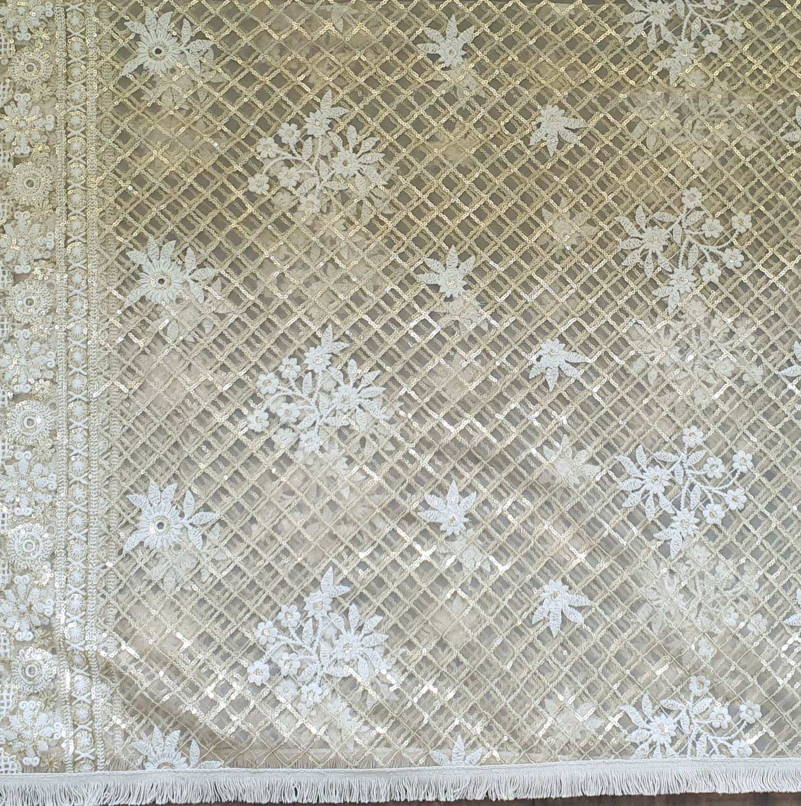 Zari Gold Embroidered Jaal Dupatta (sequence) - Monk & Mei