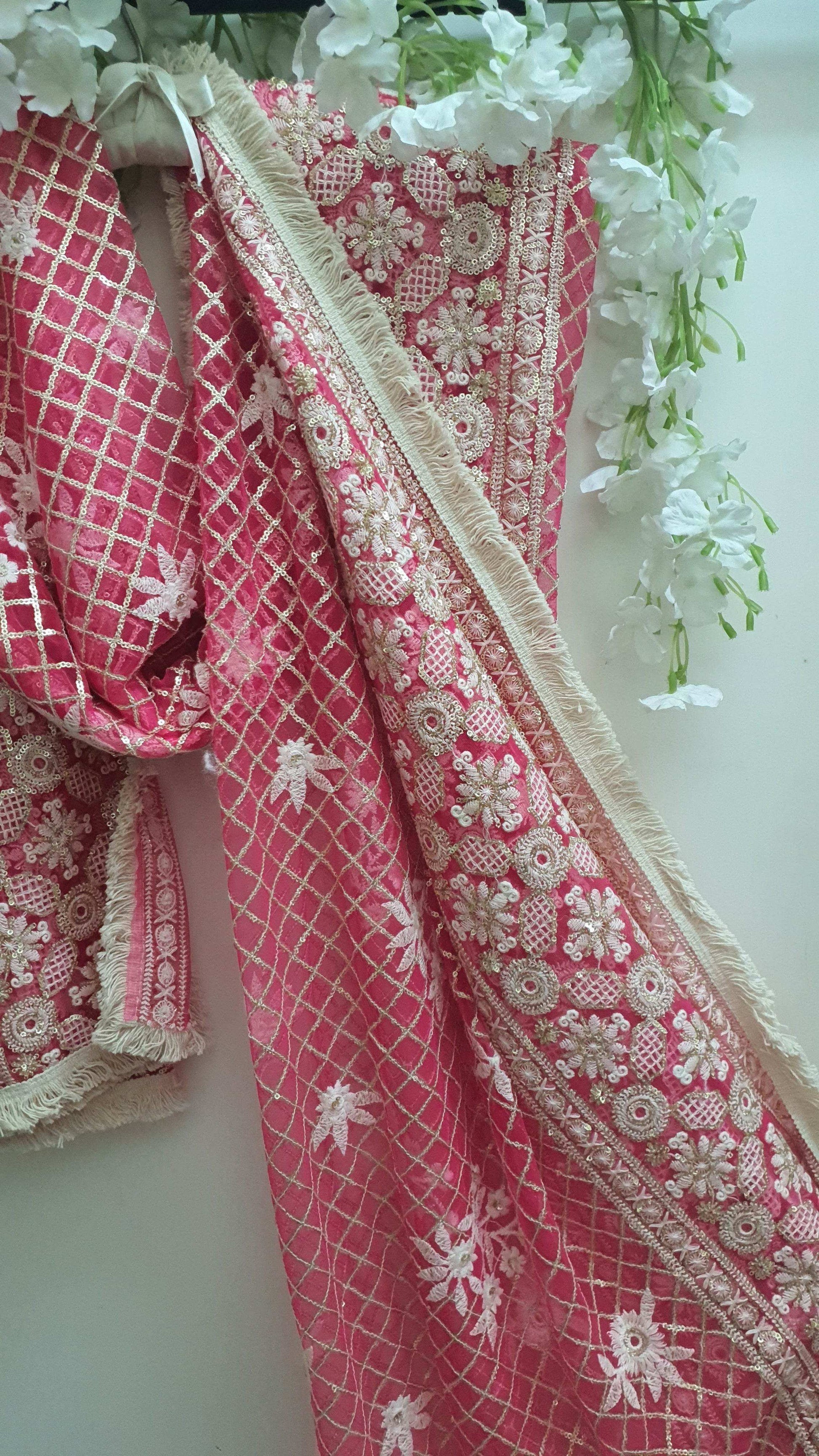 Zari Embroidered Jaal Dupatta - Rani color - Monk & Mei