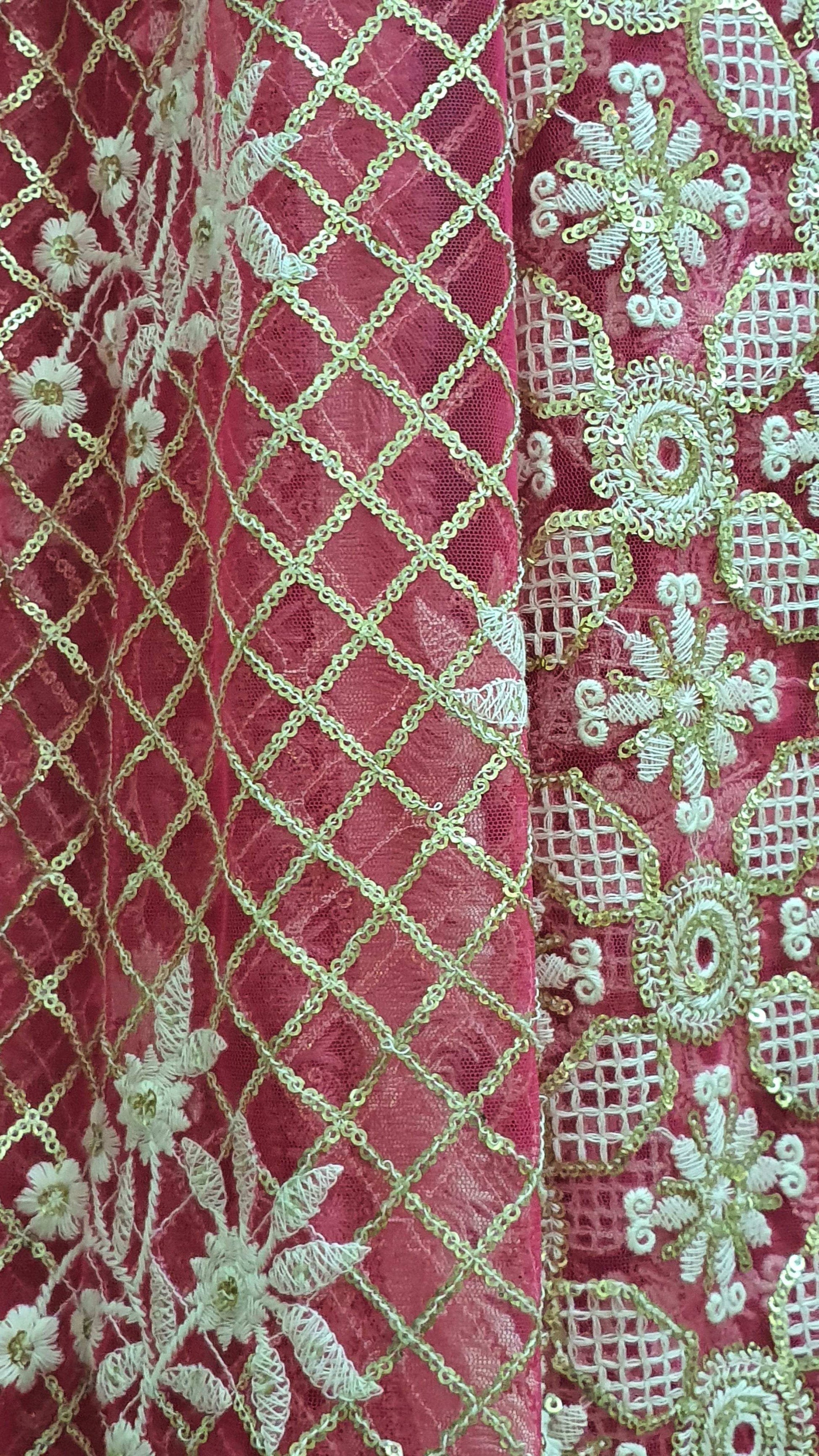 Zari Embroidered Jaal Dupatta - Rani color - Monk & Mei
