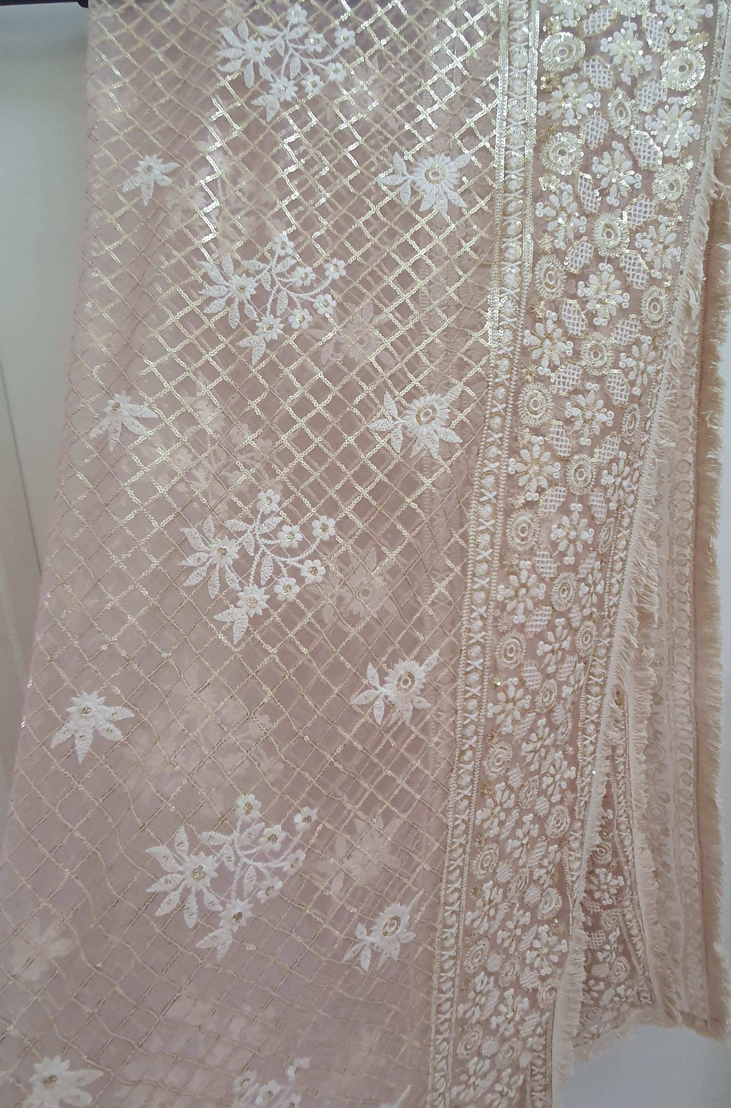 Zari Embroidered Jaal Dupatta - Baby Pink - Monk & Mei
