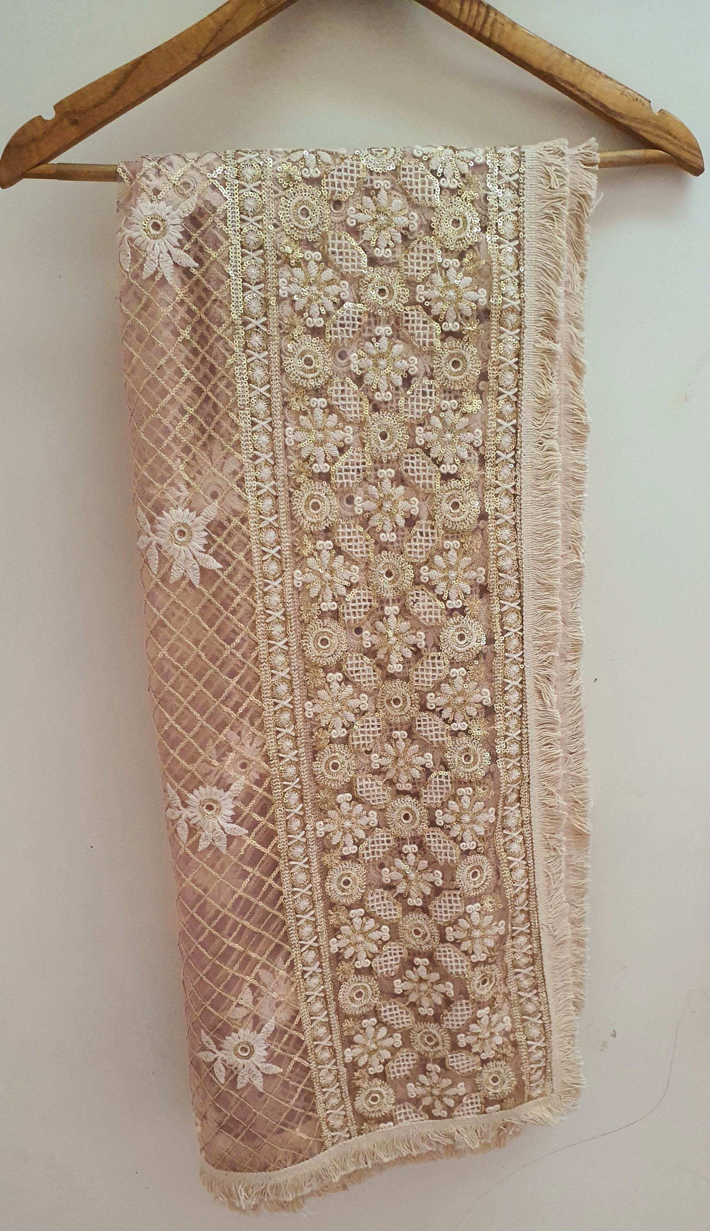 Zari Embroidered Jaal Dupatta - Baby Pink - Monk & Mei